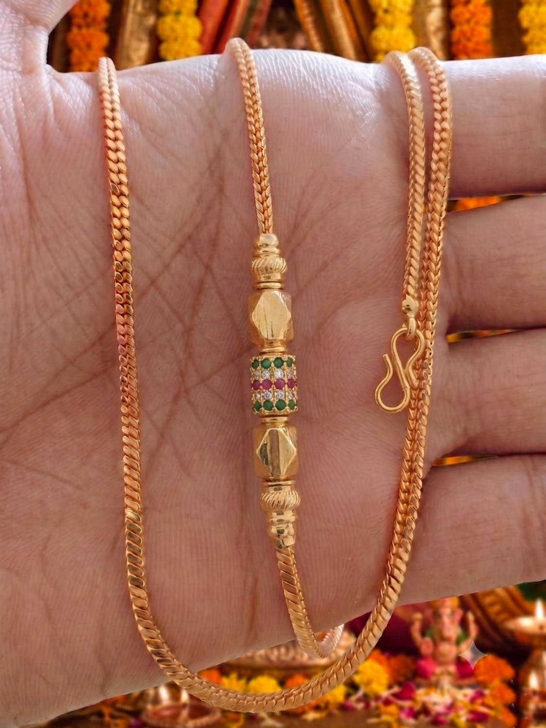 Image of Dignify Jewels American Diamond Copper Micro Plating 24 Inch Mugappu chain For Women Cubic Zirconia, Emerald, Ruby Gold-plated Plated Copper Necklace