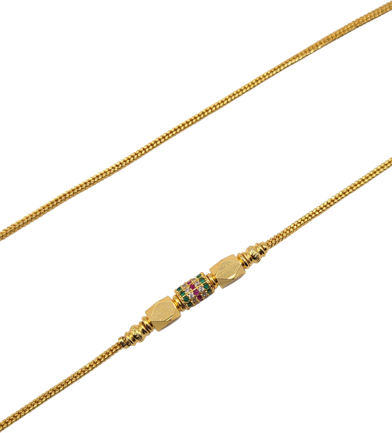 Image of Dignify Jewels American Diamond Copper Micro Plating 24 Inch Mugappu chain For Women Cubic Zirconia, Emerald, Ruby Gold-plated Plated Copper Necklace