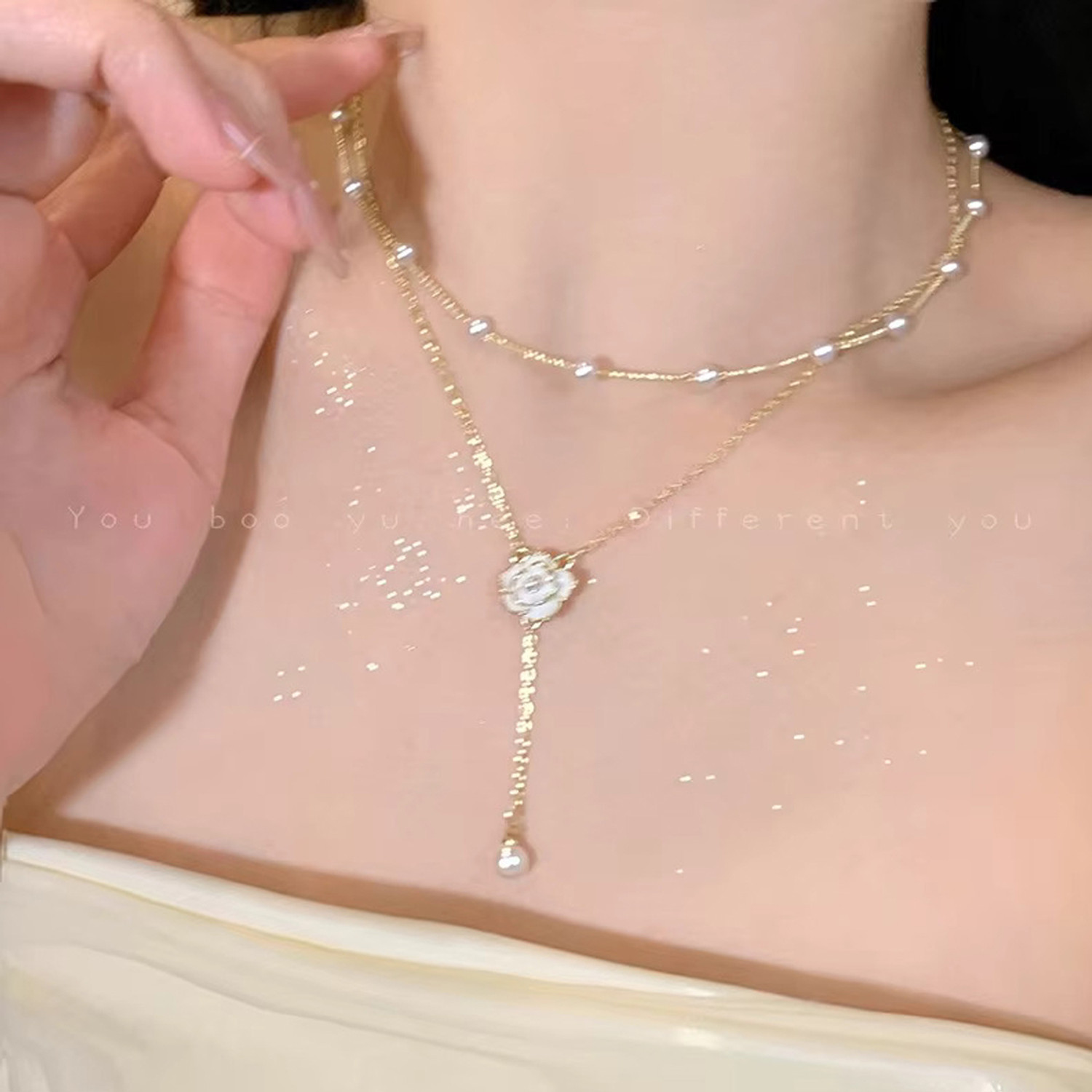 Image of AVR JEWELS Double Layered Flower Design Necklace for Women and Girls Daily Wear Necklace Gold-plated Plated Alloy Layered