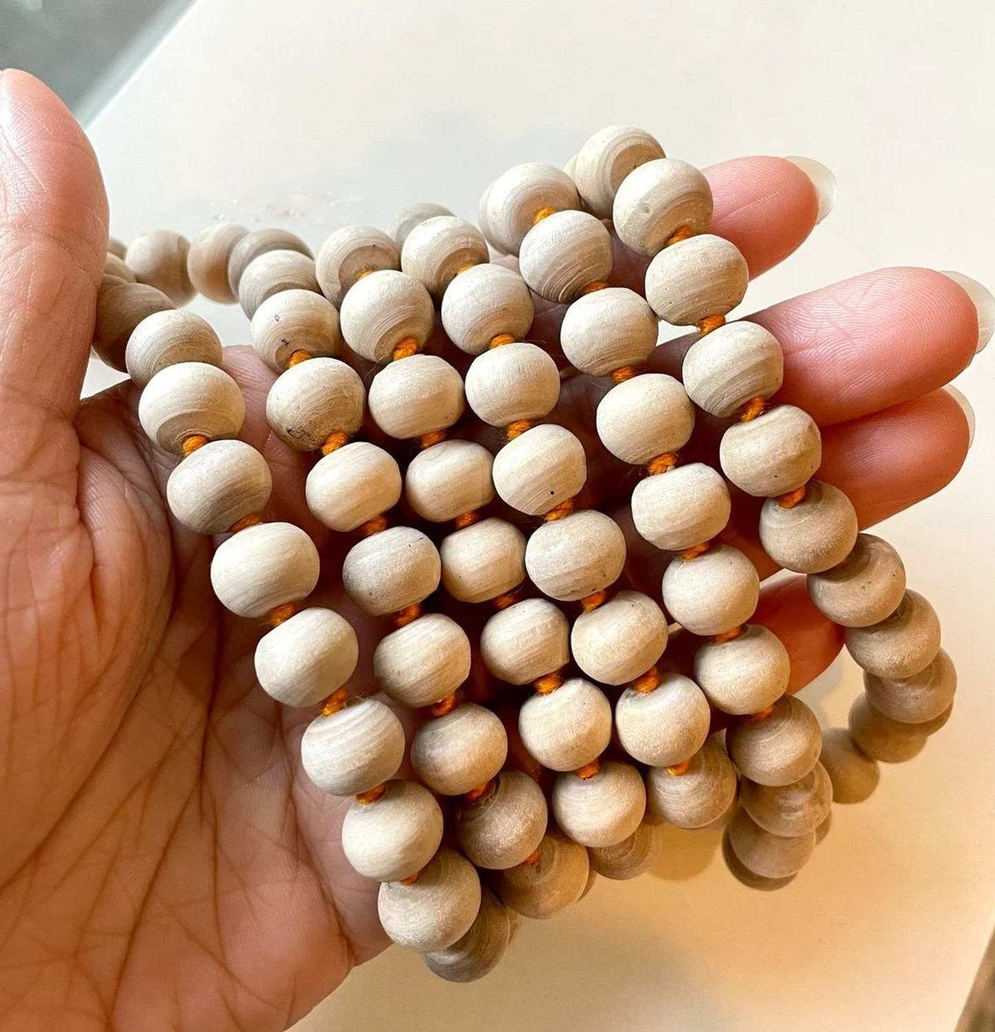 Image of Vivity Original 108 White Beads Tulsi Jaap Mala For Mantra Japa Wood Chain