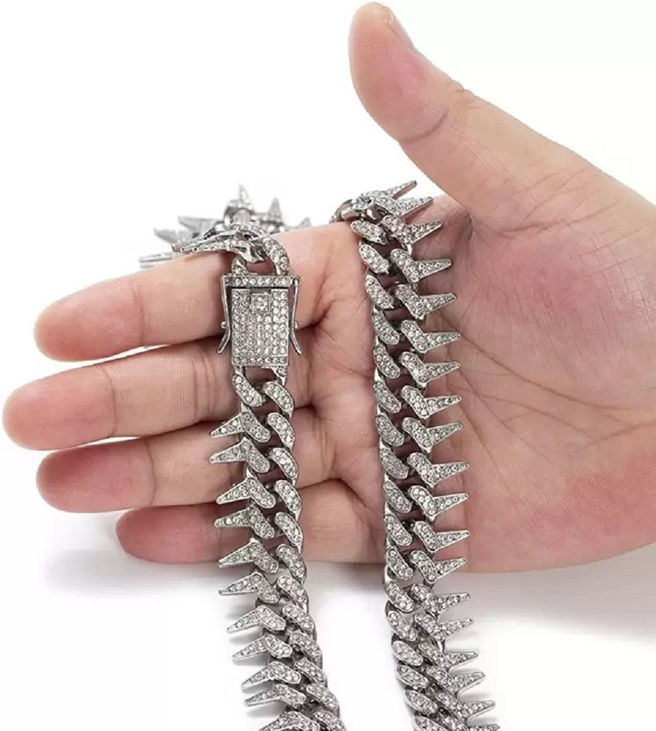 Image of Vivity Silver Kata Chain Hip hop Rapper Festive Party Fashion Stylish Cubic Zirconia Silver Plated Stainless Steel Chain