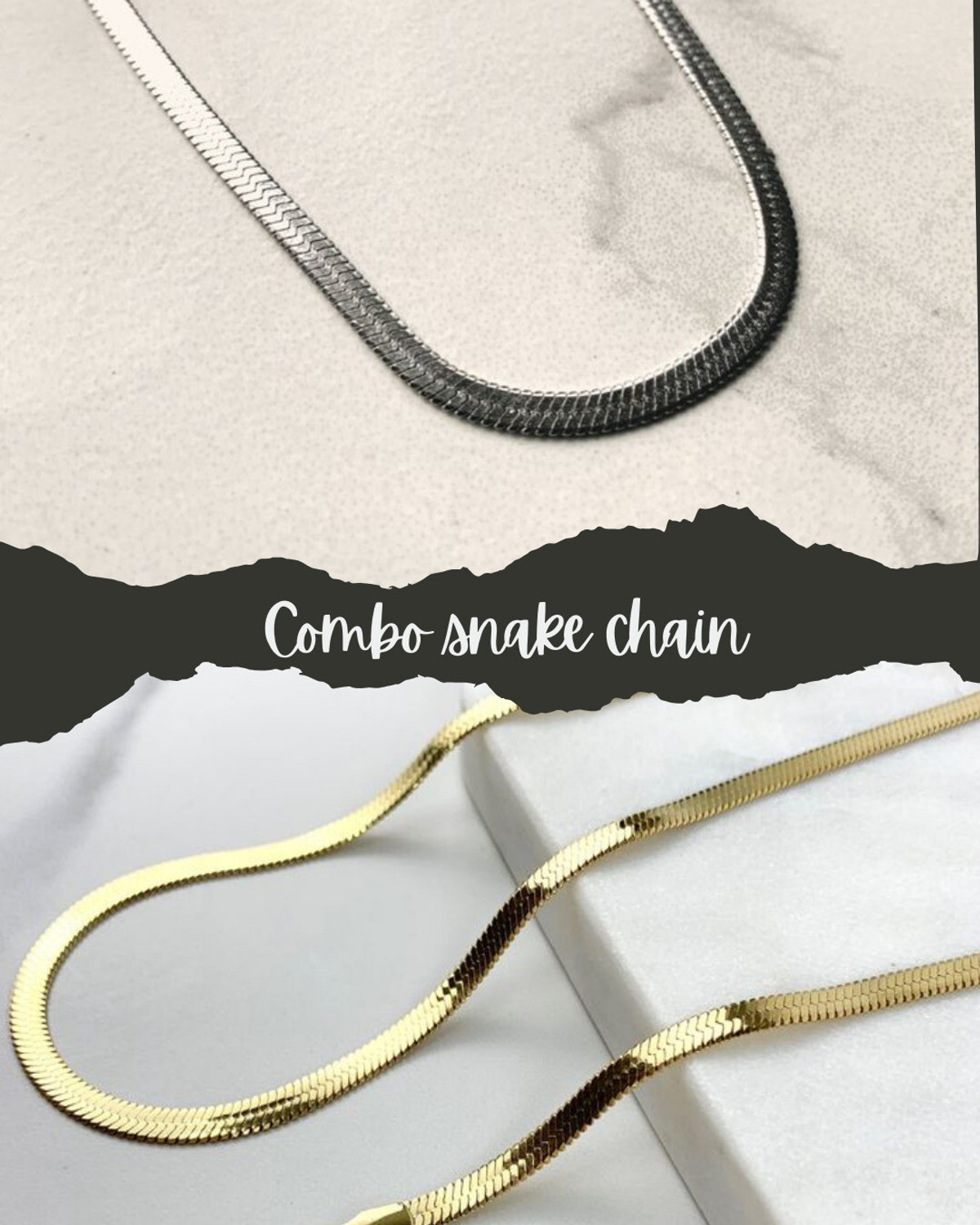Image of Unicornjewels Stylish Snake Chain Combo - 1 Silver & 1 Gold Chain for Men & Women Gold-plated, Silver Plated Stainless Steel Chain