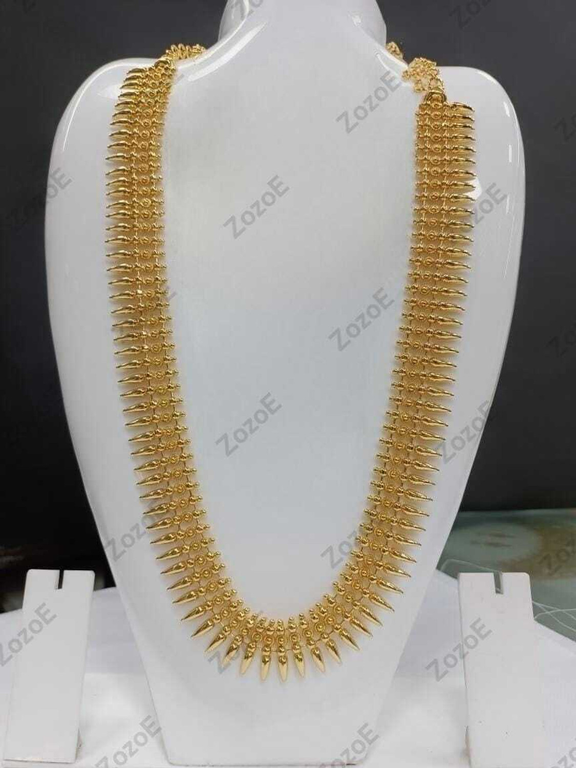 Image of ZozoE Traditional South Indian Gold Plated Mulla Mottu Long Haram Necklace for Women Cubic Zirconia Gold-plated Plated Copper Necklace