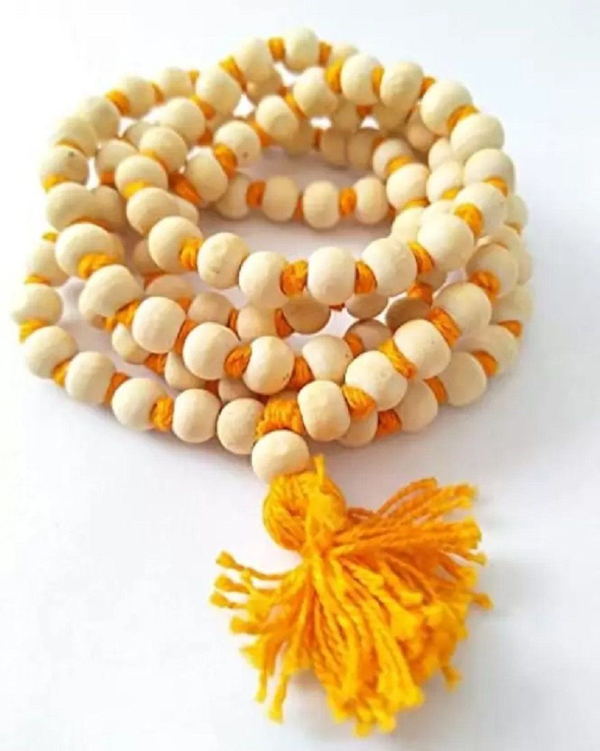 Image of Vivity Original 108 White Beads Tulsi Jaap Mala For Mantra Japa Wood Chain