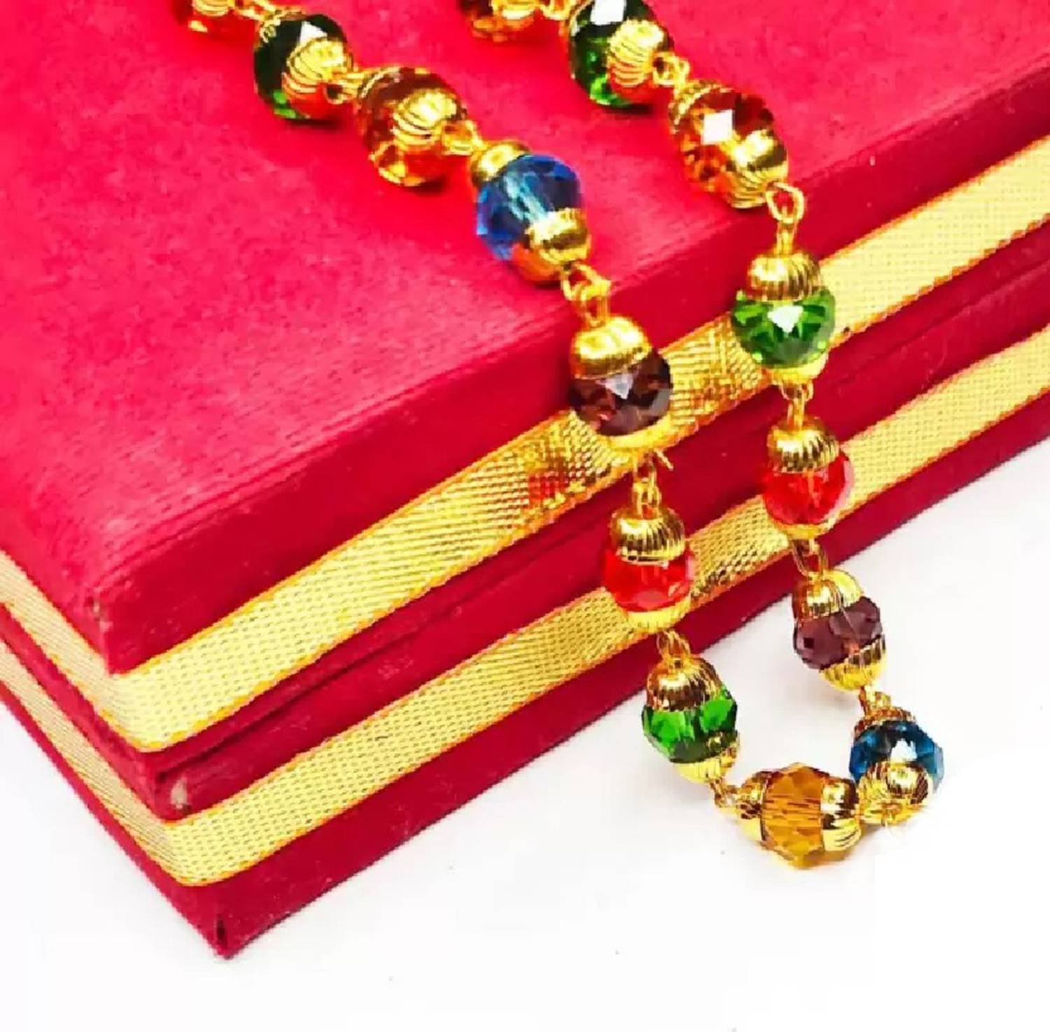 Ajishfashion Ajish navratan mala Crystal Brass Plated Brass