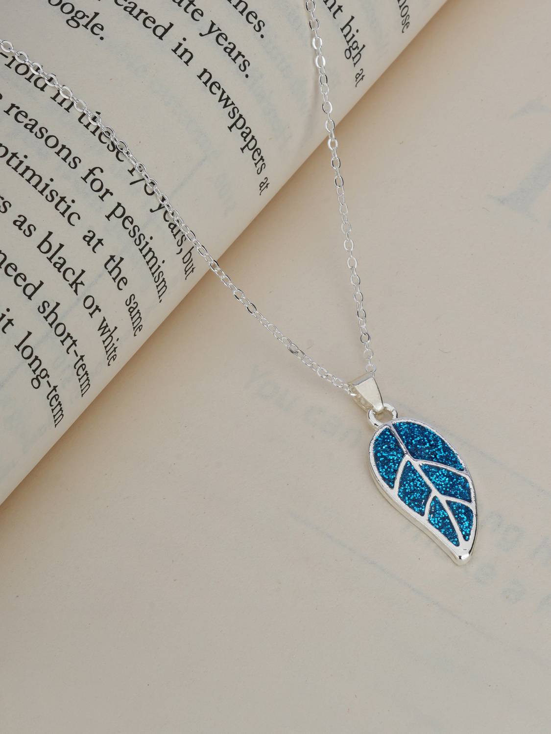 BISHTY Blue Leaf Pendant for girls women | Anniversary Gift| Valentine's day Gift Silver Plated Stainless Steel Chain Set