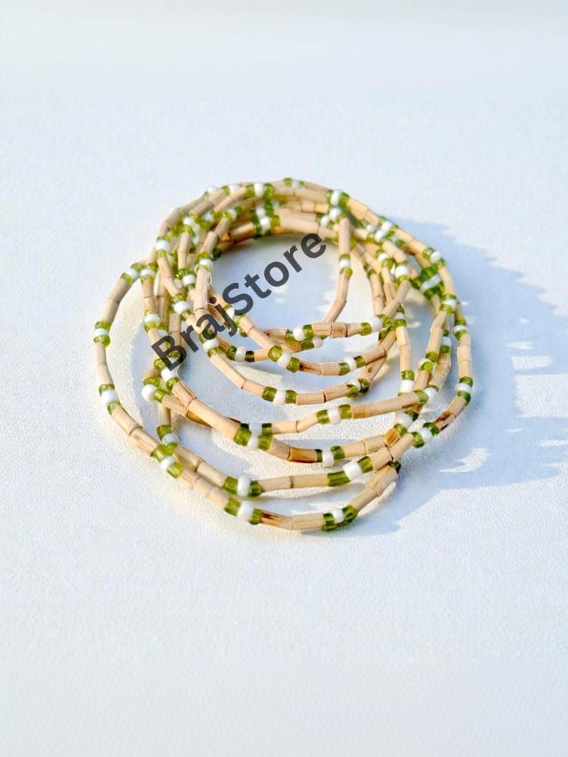 BRAJSTORE Tulsi Kanthi Mala 2 Round with Tulsi Beads & Crystal Wood Chain