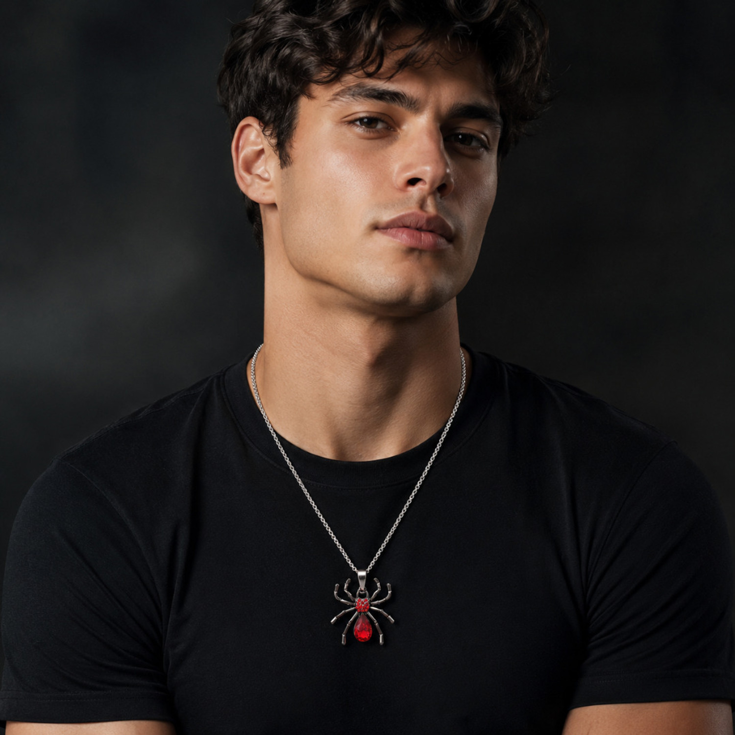Image of Ziviana Store Crimson Widow Gothic Spider Pendant Zircon Silver Plated Stainless Steel Necklace