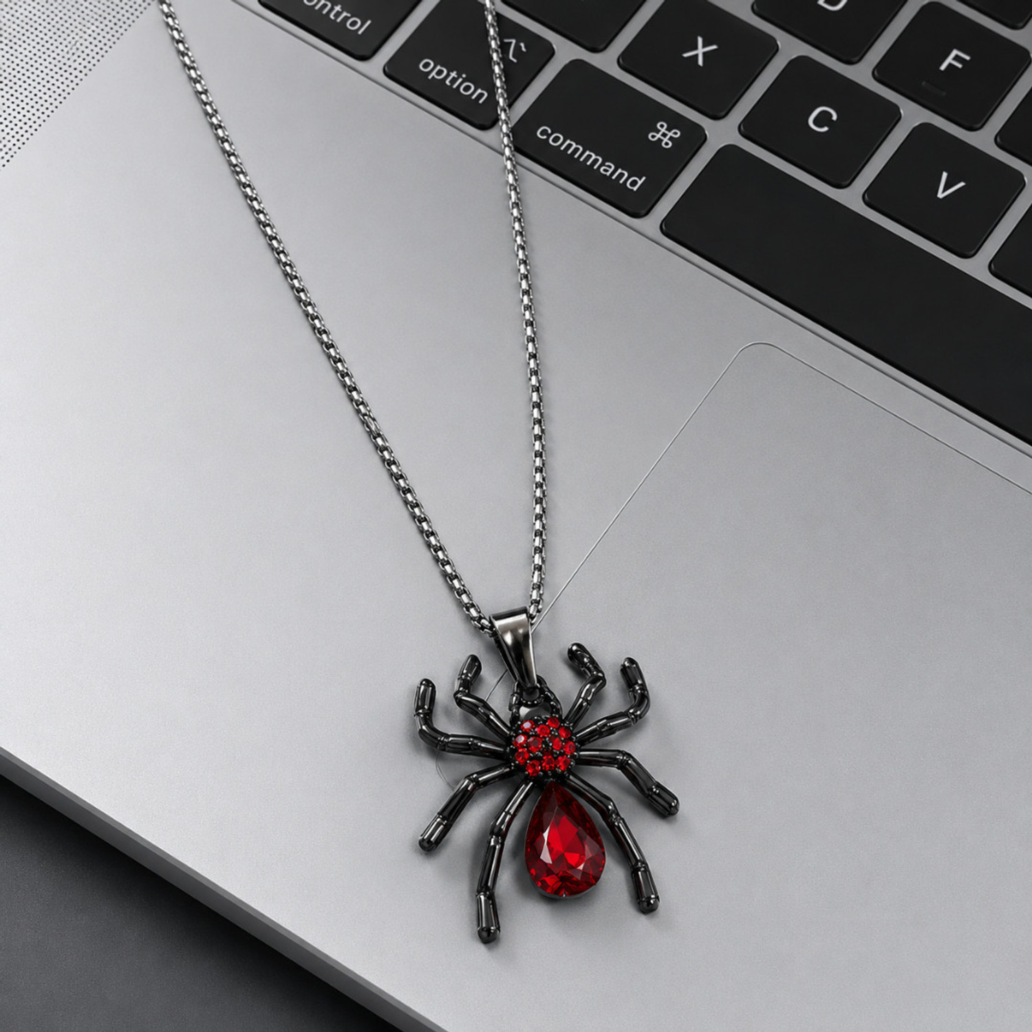 Image of Ziviana Store Crimson Widow Gothic Spider Pendant Zircon Silver Plated Stainless Steel Necklace