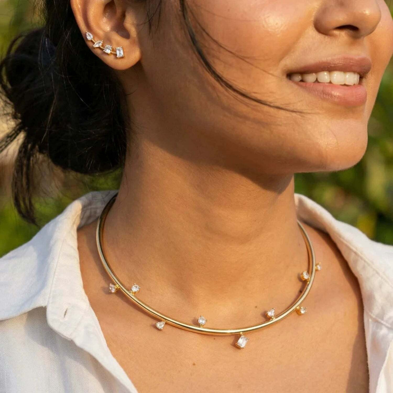 Image of Just lil things Gold Minimalist Crystal Charm Choker JLTN1984 Alloy Necklace