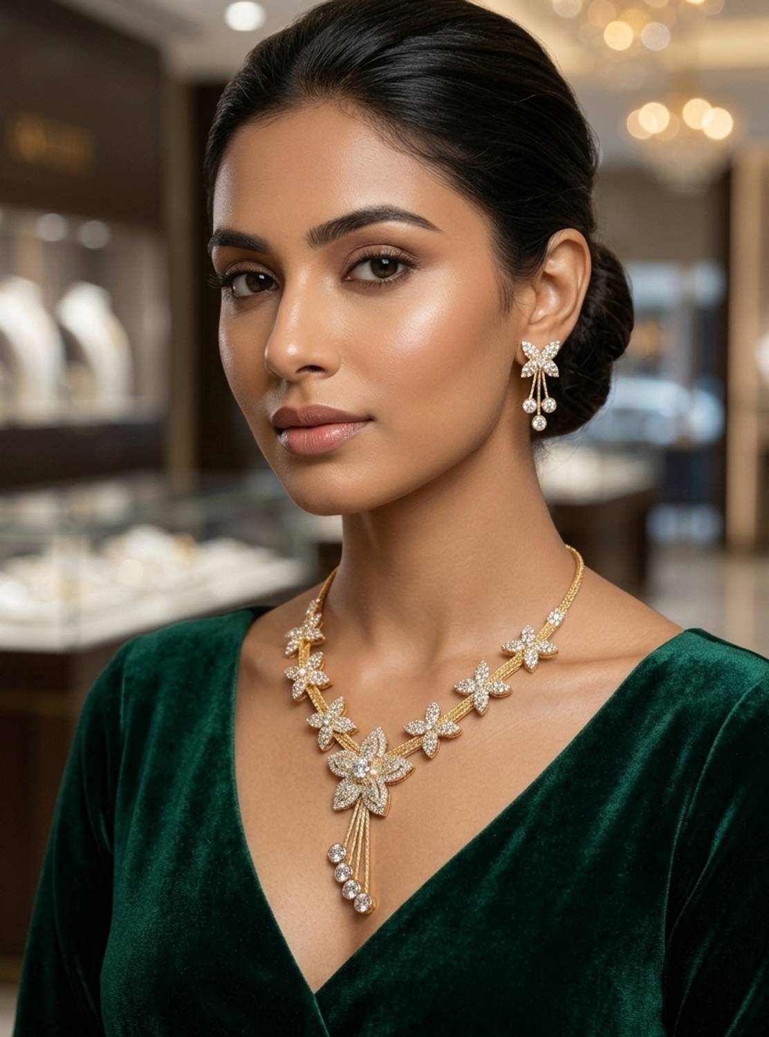 ALIZ FASHION Golden Star Floral Choker Set Rose Quartz, Cubic Zirconia, Zircon, Garnet Gold-plated Plated Stone, Silver, Oxidised Silver, Copper, Alloy Necklace