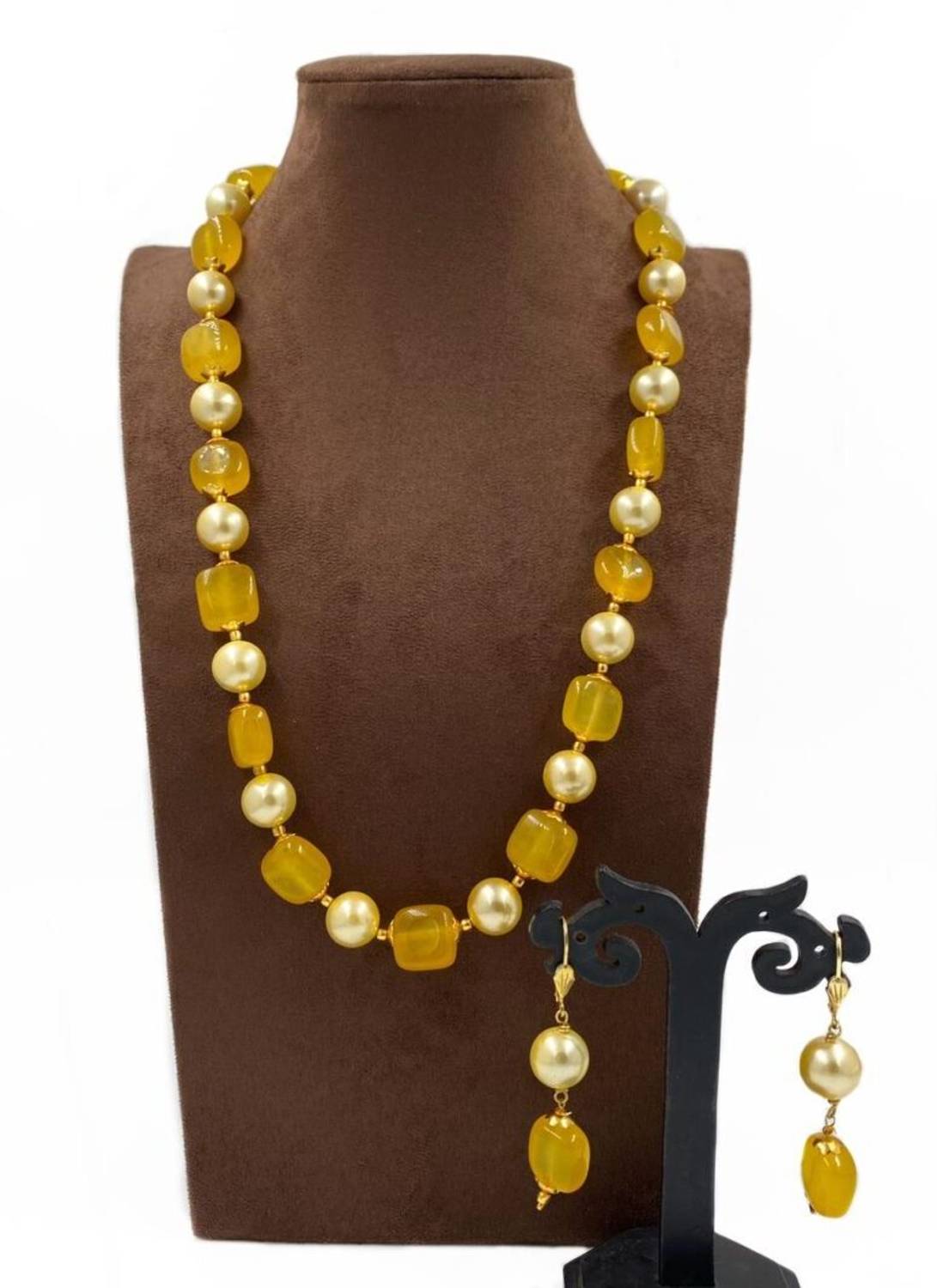 Beaded Stone Gold-plated Yellow Jewellery Set