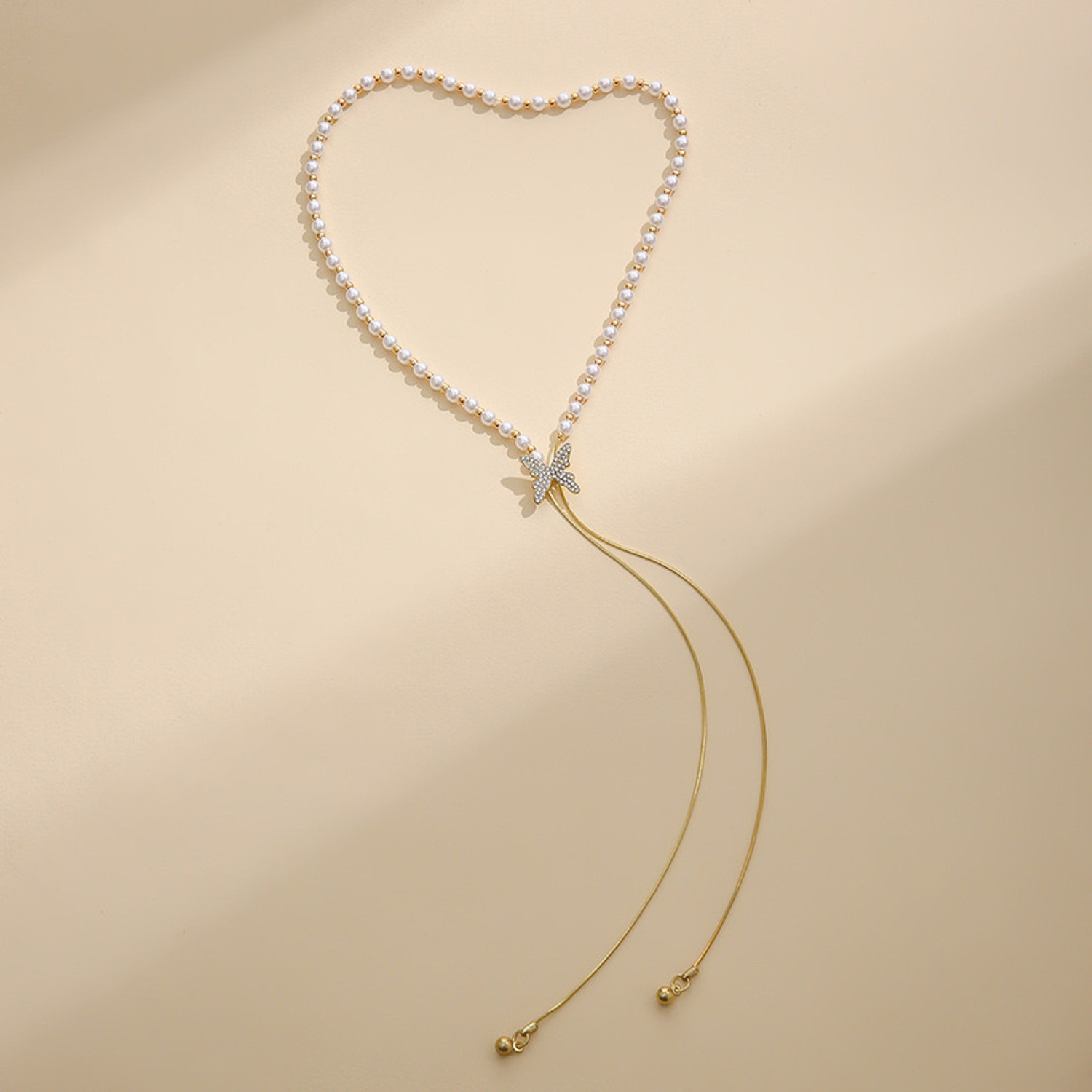 Image of TheVineGirl Golden Chain Pearl Butterfly Chain Necklace For Women Girls Gold-plated Plated Stainless Steel Necklace