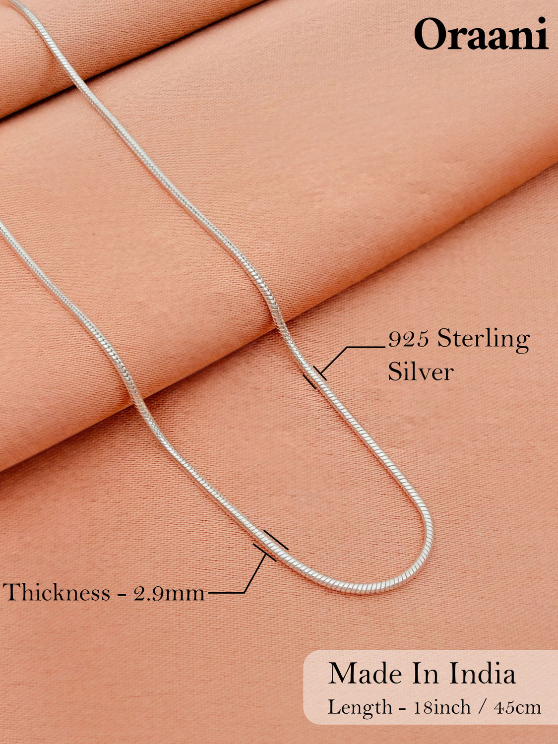 Image of Oraani 925 Sterling Silver Chain for Men and Women 925 Stamped 18 Inch Silver Chain