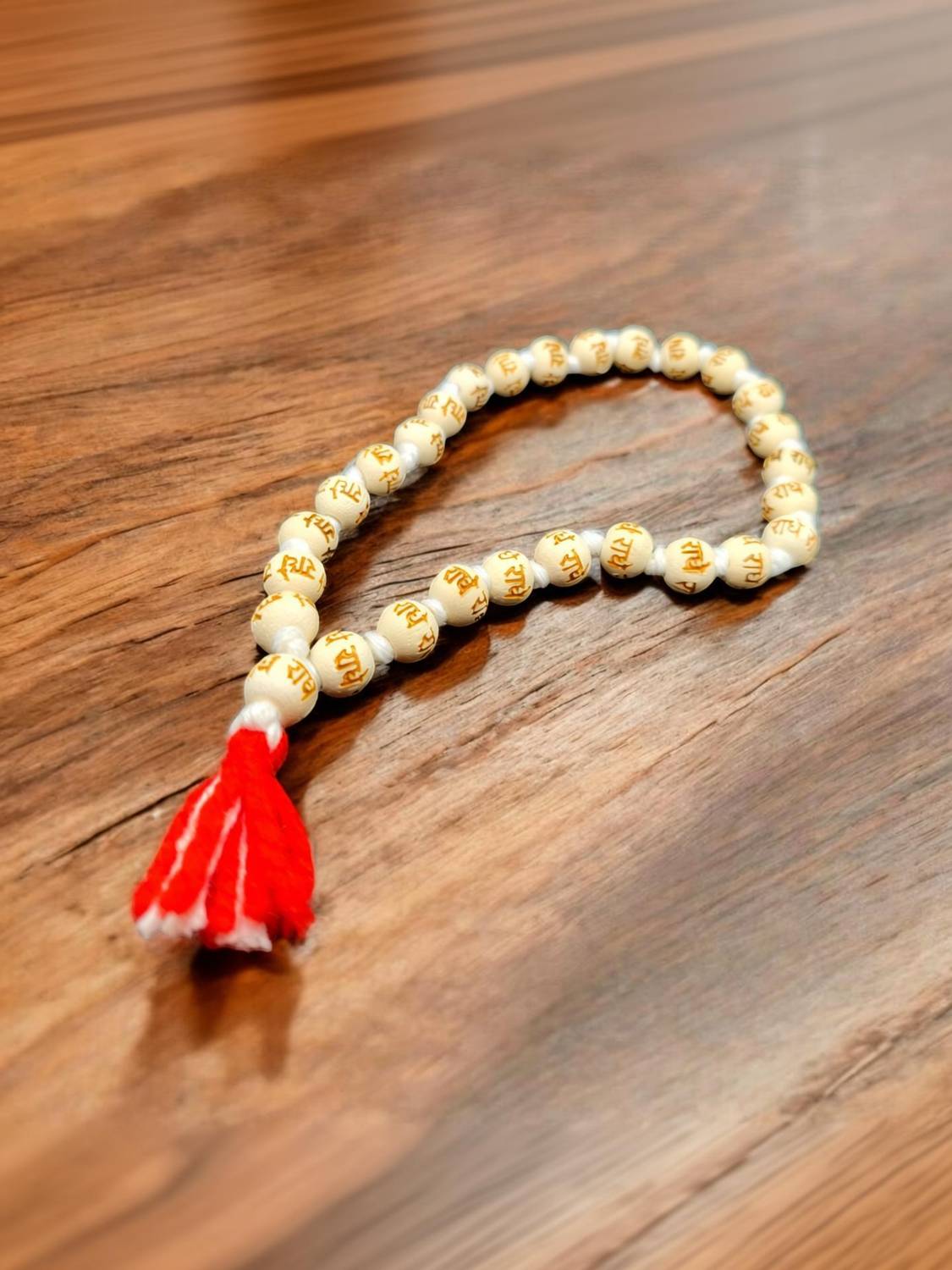Auracrafters Radhe Radhe Iskcon Krishna Daily Jaap Mantra Tulsi Mala, 27 Beads Rosary Basil Wood Necklace