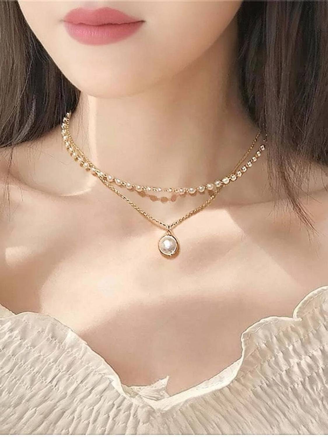 AVIRA ENTERPRISES Charming Gold Plated Pearl Double Layered Necklace for Women & Girls Gold-plated Alloy Pendant Set
