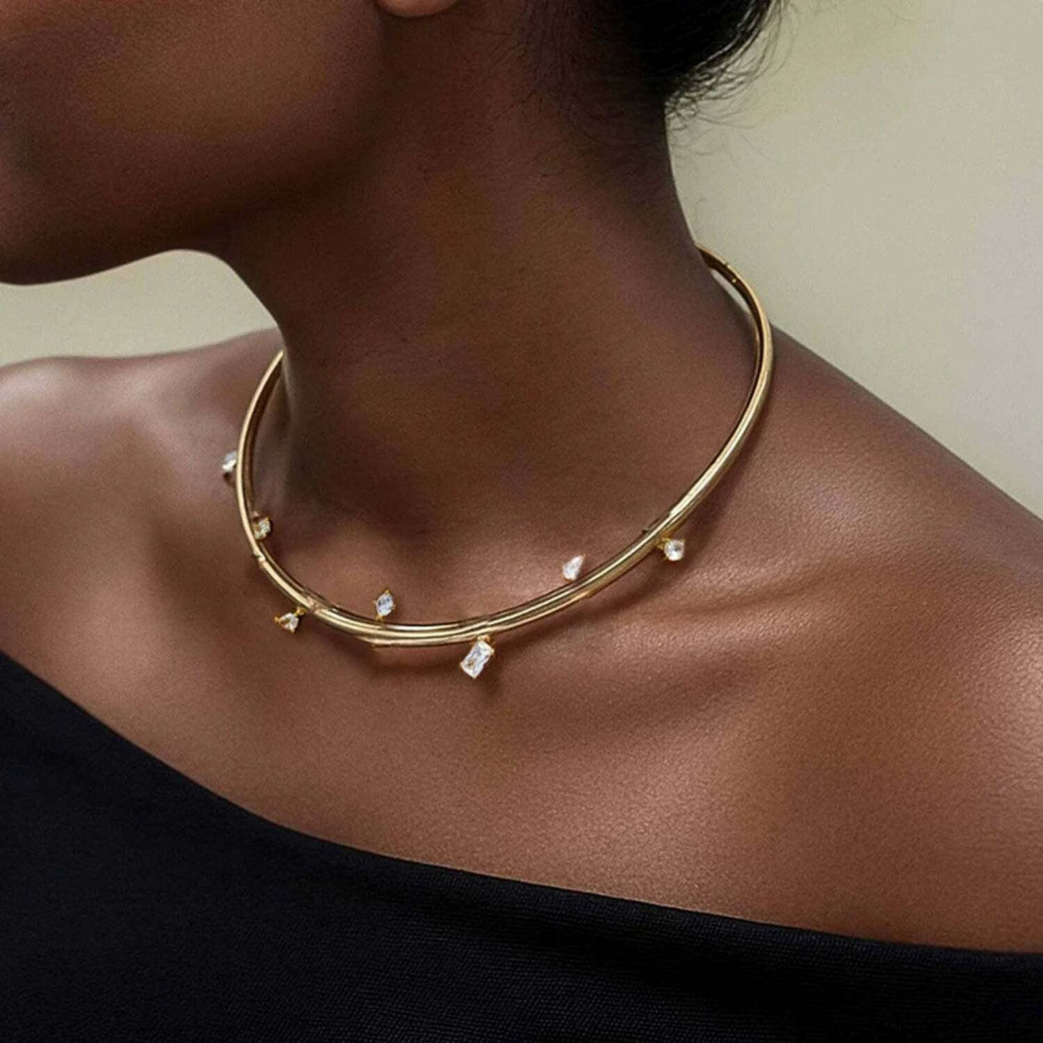 Image of Just lil things Gold Minimalist Crystal Charm Choker JLTN1984 Alloy Necklace