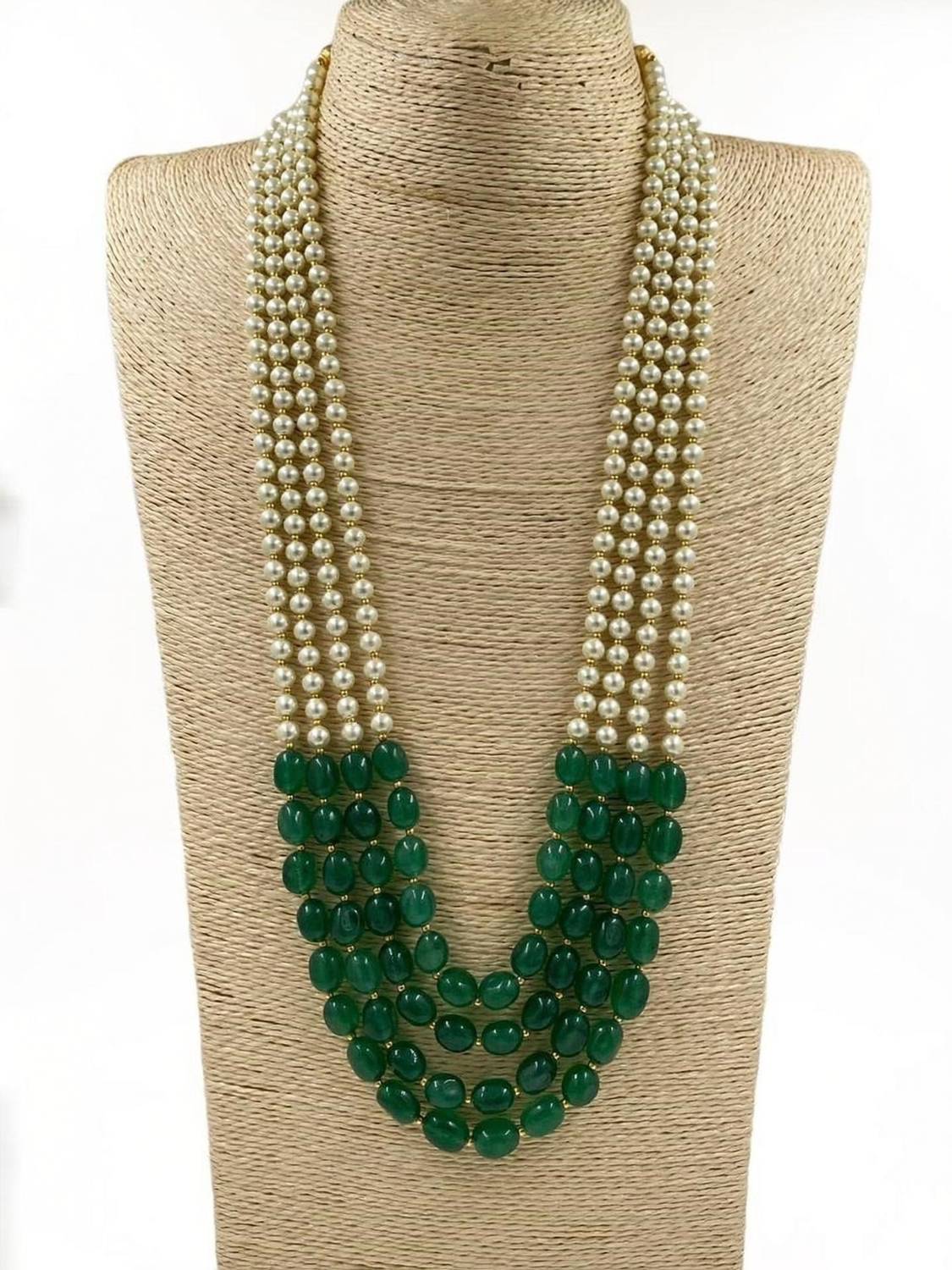 Aamrapali Silver Gems Pretty Crystal & Beads stone Necklace in Green & White color Beads, Crystal Gold-plated Plated Stone, Alloy Necklace