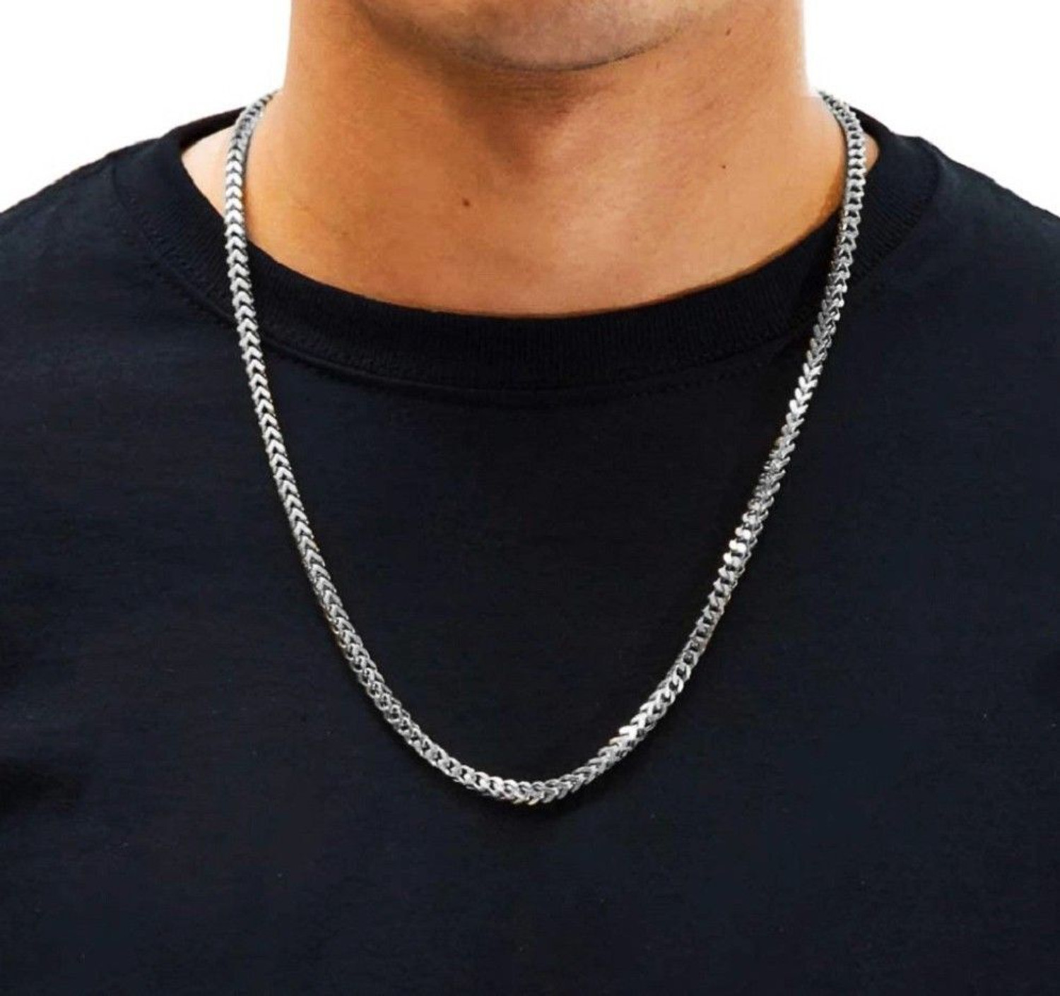 Image of Minprice High Quality Stainless Steel Silver 5mm Curb Necklace Chain for Men Boy Sterling Silver Plated Stainless Steel Chain