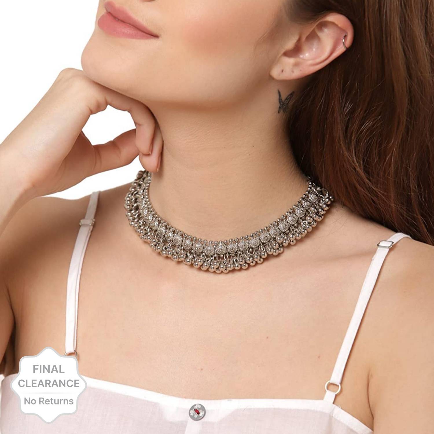 Anamya Collections Trendy Premium Quality German Necklace Beautiful for Girls Beads Silver Plated Alloy Choker