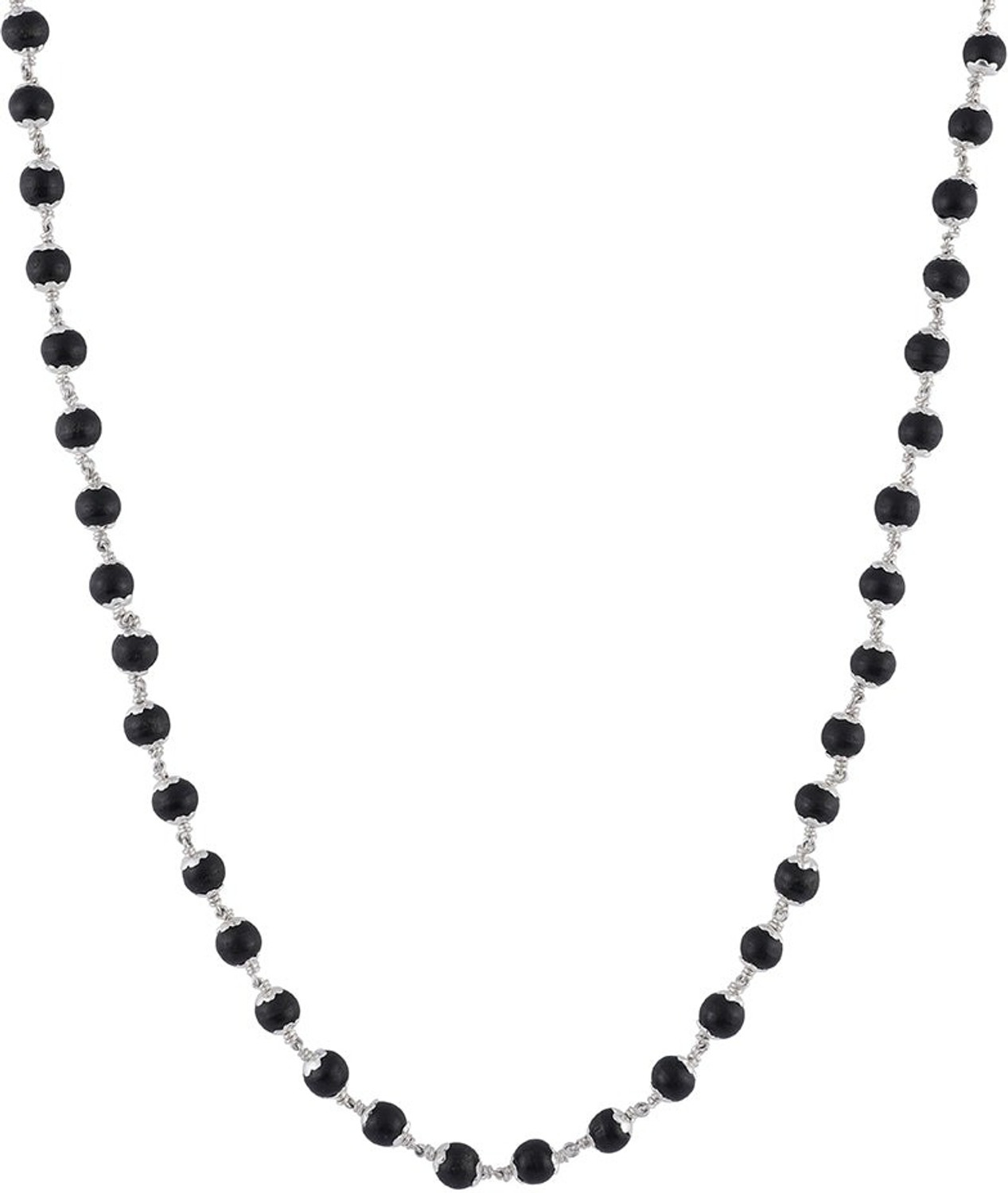 Image of Divine Drishti Silver Plated Original Karungali Malai 54 +1-Beads Ebony Wood with Certificate Wood Chain