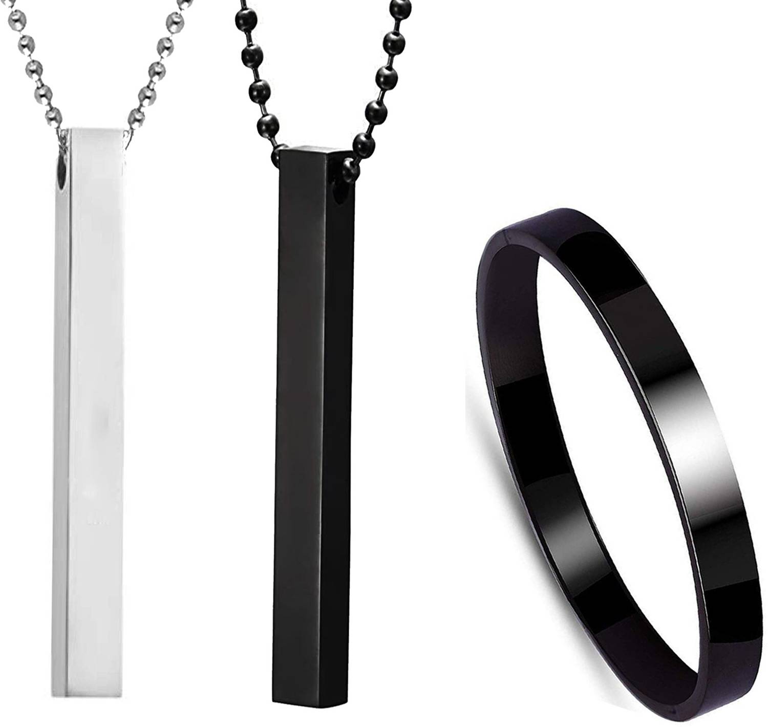 Okos Stainless Steel Silver Black Jewellery Set