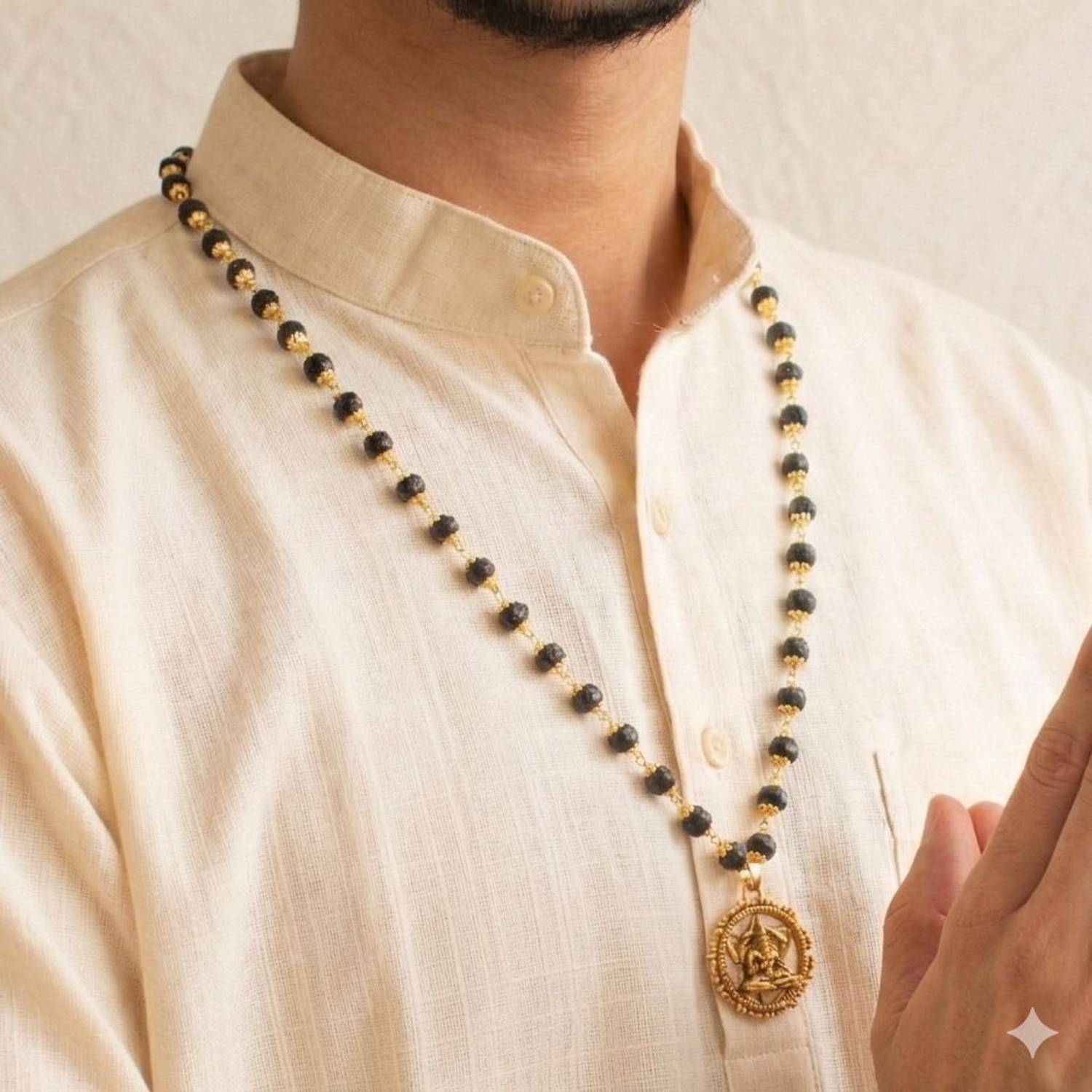 Astrotalk Gold-Plated Karungali Mala with Hanuman Kavach Pendant | Gold-plated Plated Wood Necklace