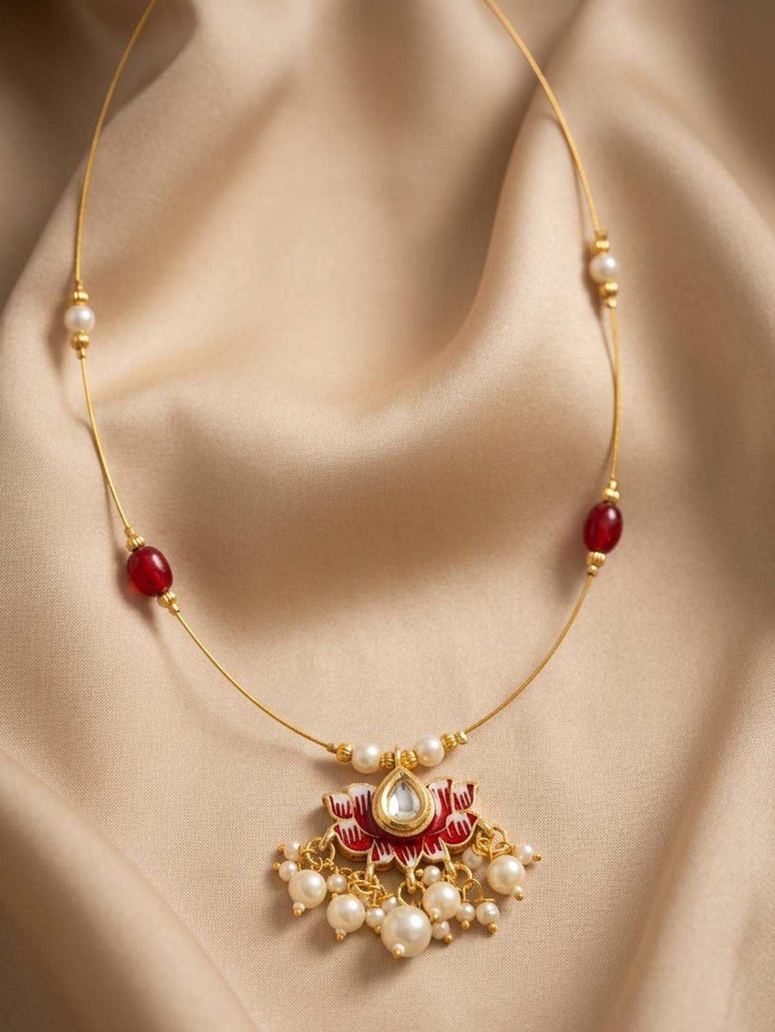 BOGHRA SALES Invisible Chain Lotus Pearl Drop Choker Necklace Girls And Women Beads, Crystal Gold-plated Plated Brass, Alloy Necklace