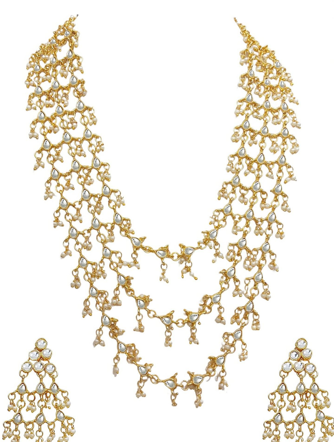 Image of Anahat collection Anahat collection multi layer kundan pearl Gold-plated Plated Alloy Necklace Set