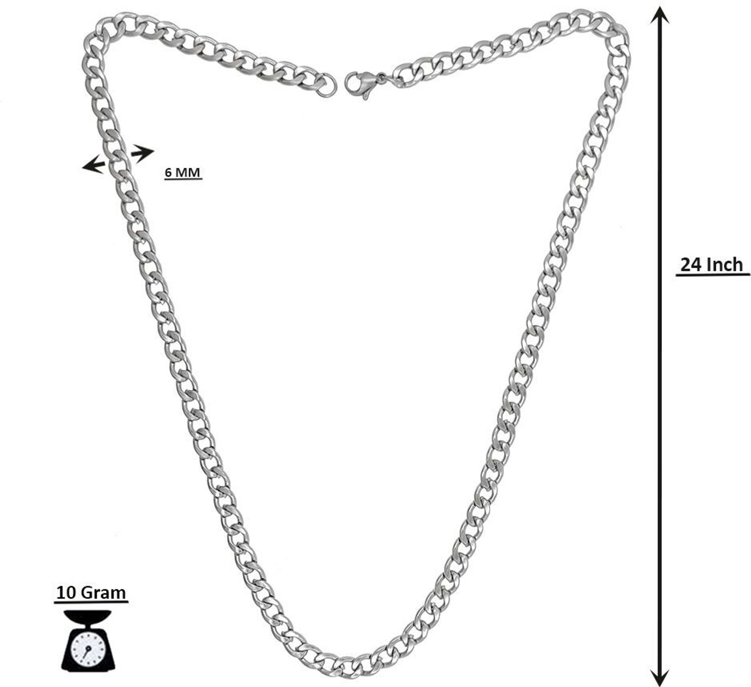 Image of Saizen Silver Plated Classic Link 24 Inch Chain Necklace for Men and Boys Sterling Silver Plated Stainless Steel Chain