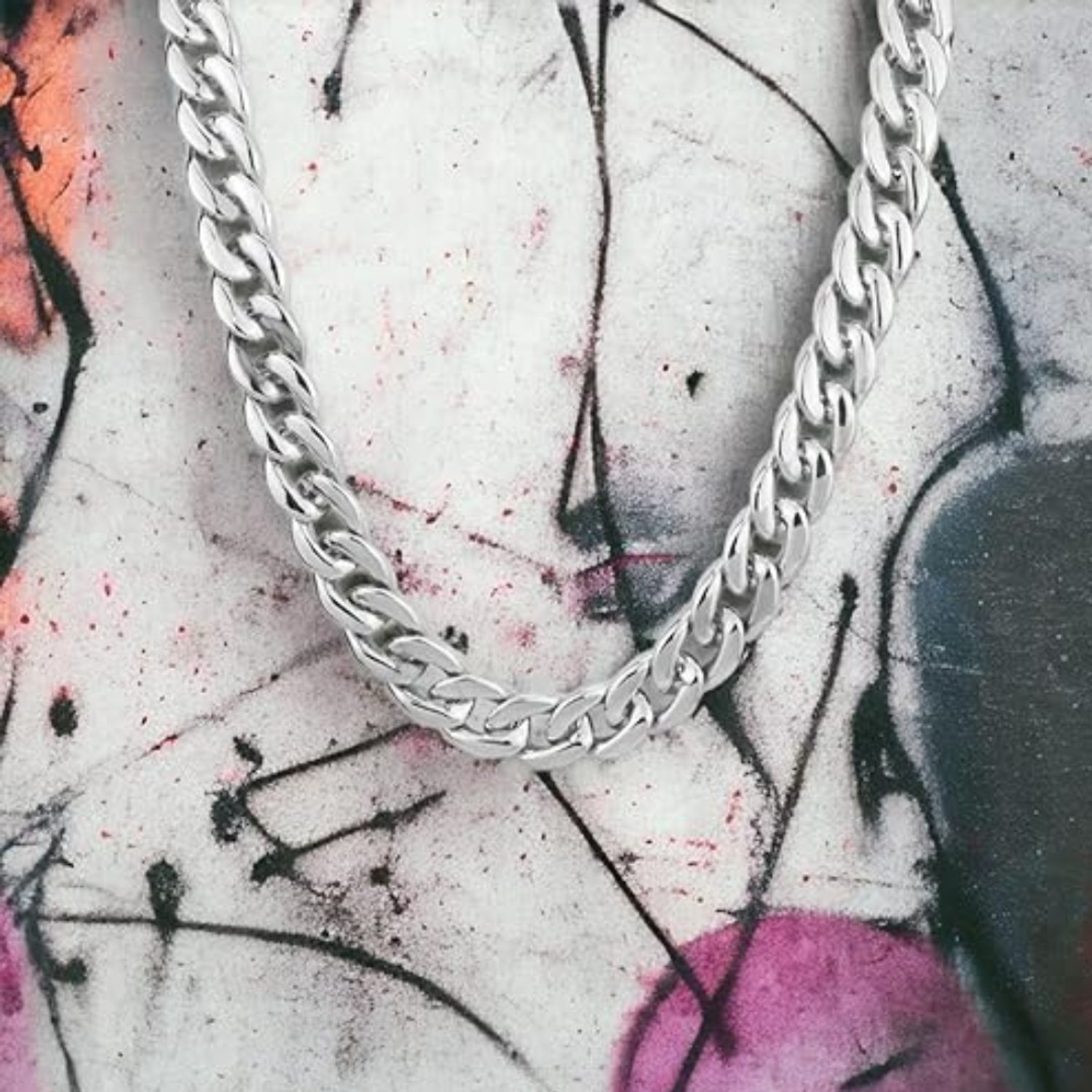 Image of salve SALVE Stainless Steel Chain Silver Stylish Long Curb Men Necklace for Fashion Silver Plated Stainless Steel Chain