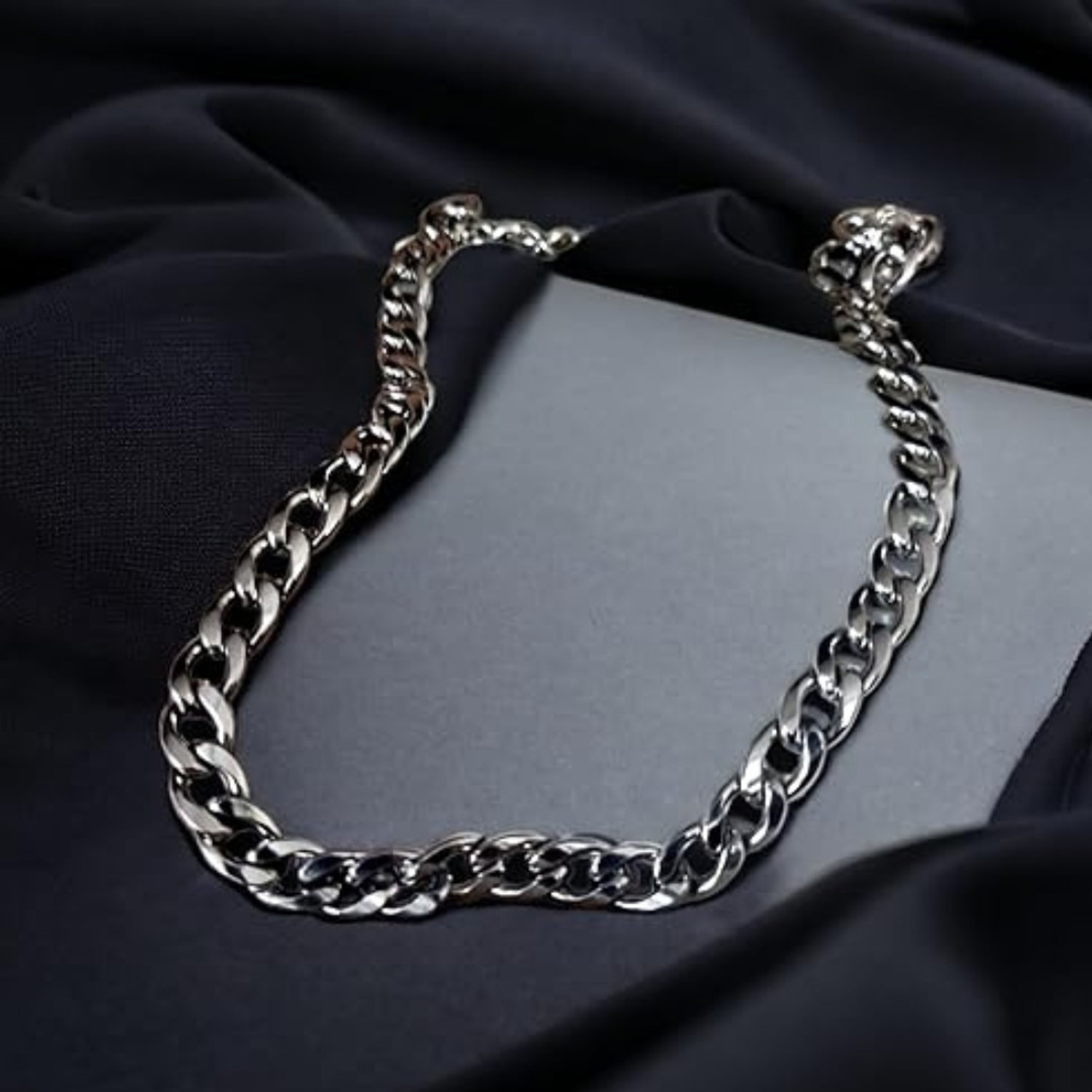 Image of salve SALVE Stainless Steel Chain Silver Stylish Long Curb Men Necklace for Fashion Silver Plated Stainless Steel Chain