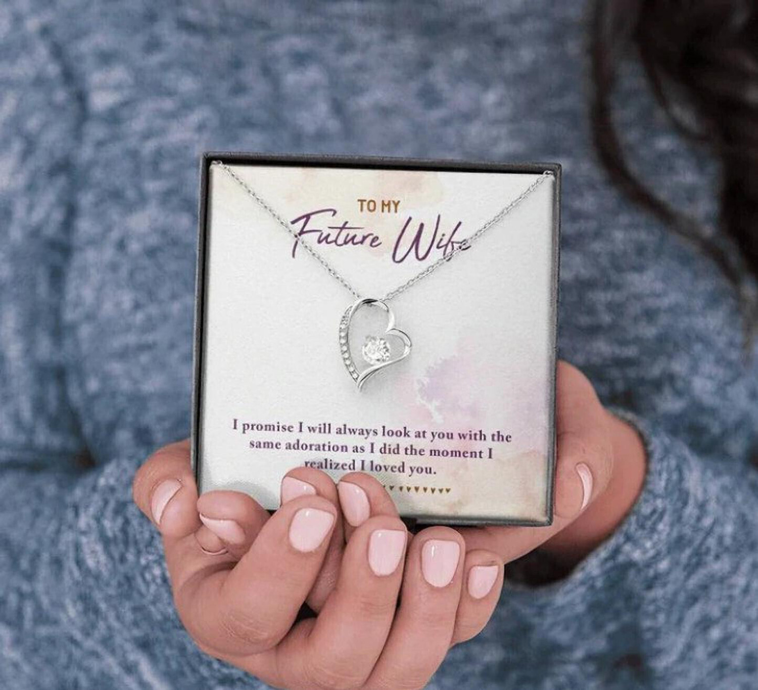 Image of FABUNORA Greeting Card, Jewelry Gift Set, Unique Birthday Gift for future wife Cubic Zirconia Sterling Silver Chain