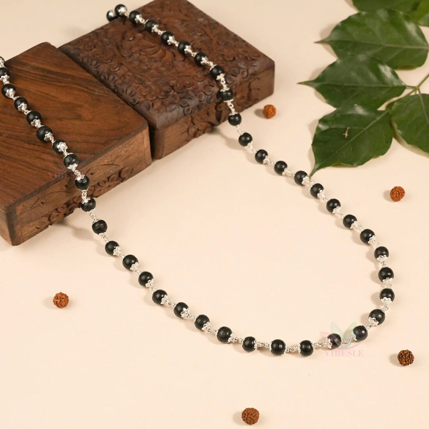 Image of VIBESLE Karungali Mala 108 Beads | Karungali Malai - Genuine Black Ebony Wood Necklace Wood Necklace