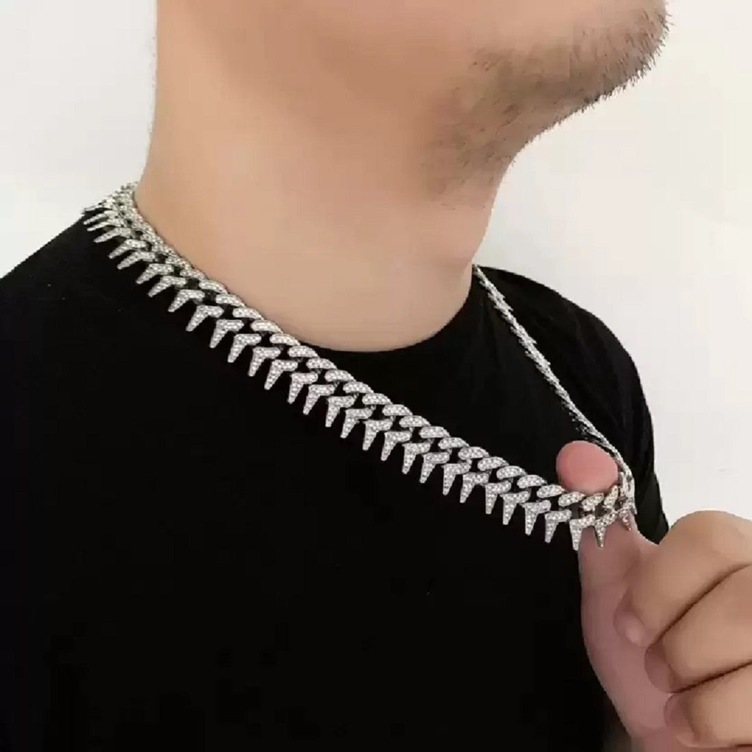 Image of Vivity Silver Kata Chain Hip hop Rapper Festive Party Fashion Stylish Cubic Zirconia Silver Plated Stainless Steel Chain