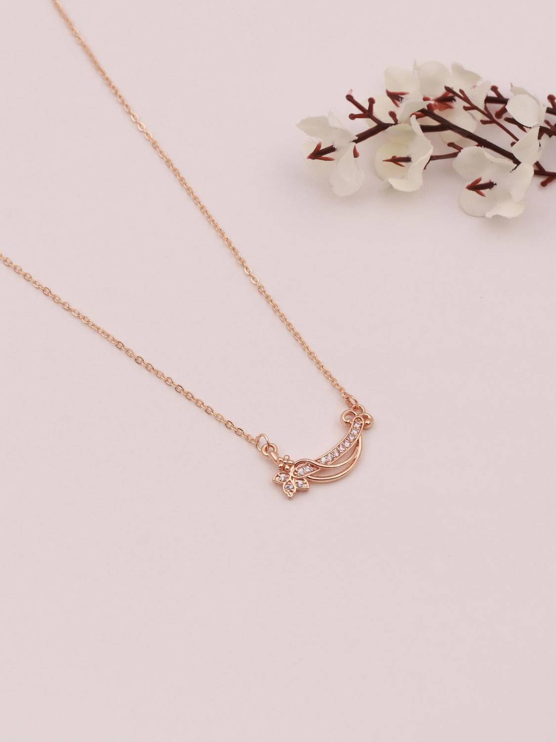 BELWICK American Diamond Rose Gold Necklace Chain Diamond Brass Plated Brass Necklace