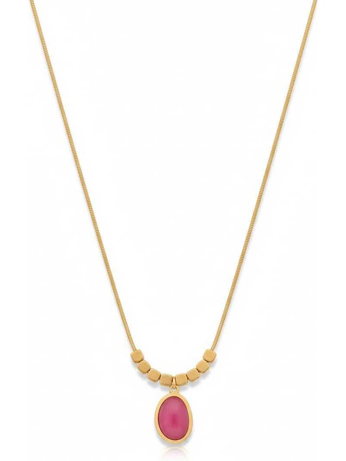 Artisanal Jewellery 18K Gold Plated Chain Necklace Pink Oval Pendant 20 Inch Daily Wear for Women Gold-plated Plated Stainless Steel Chain