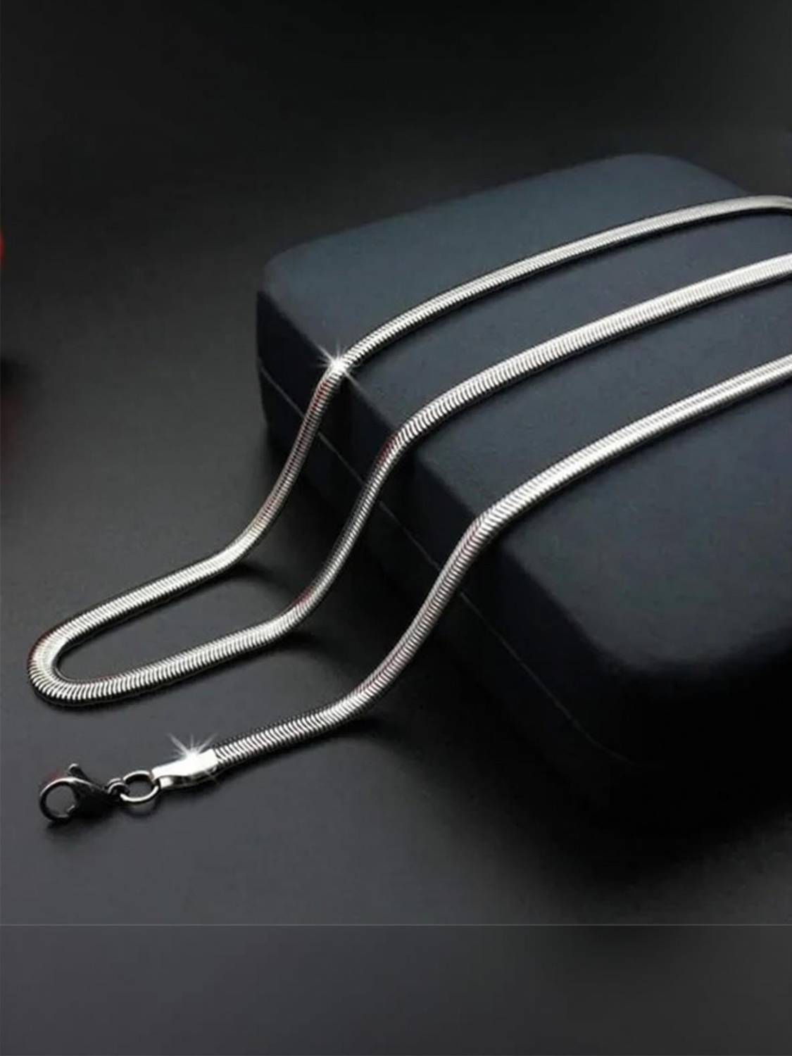 ADF Stainless Steel Fancy 5mm silver snack long Chain for men and women. Silver Plated Stainless Steel Chain