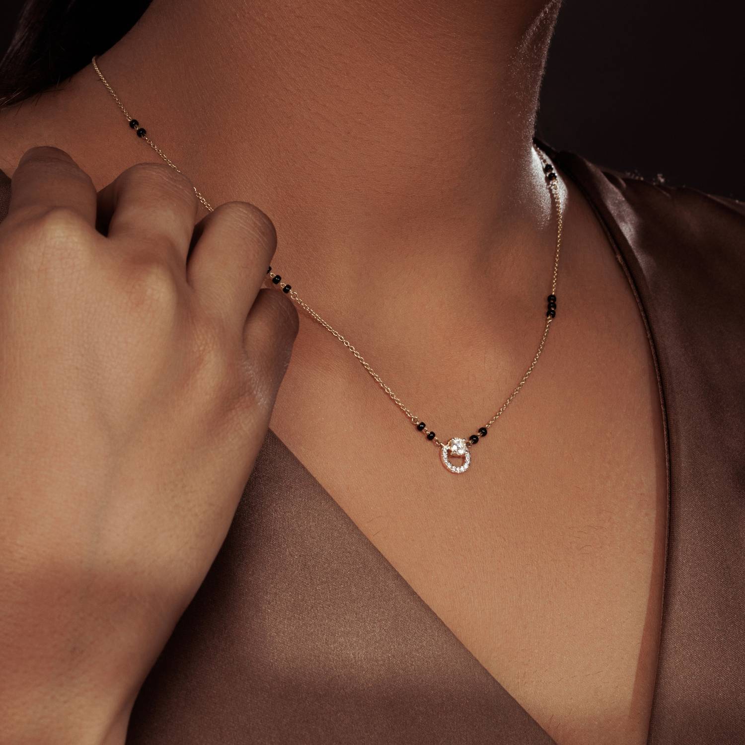 Bhumi09 Bhumi09 Gold Plated American Diamond Mangalsutra For Women Stylish Crystal Gold-plated Plated Brass Chain