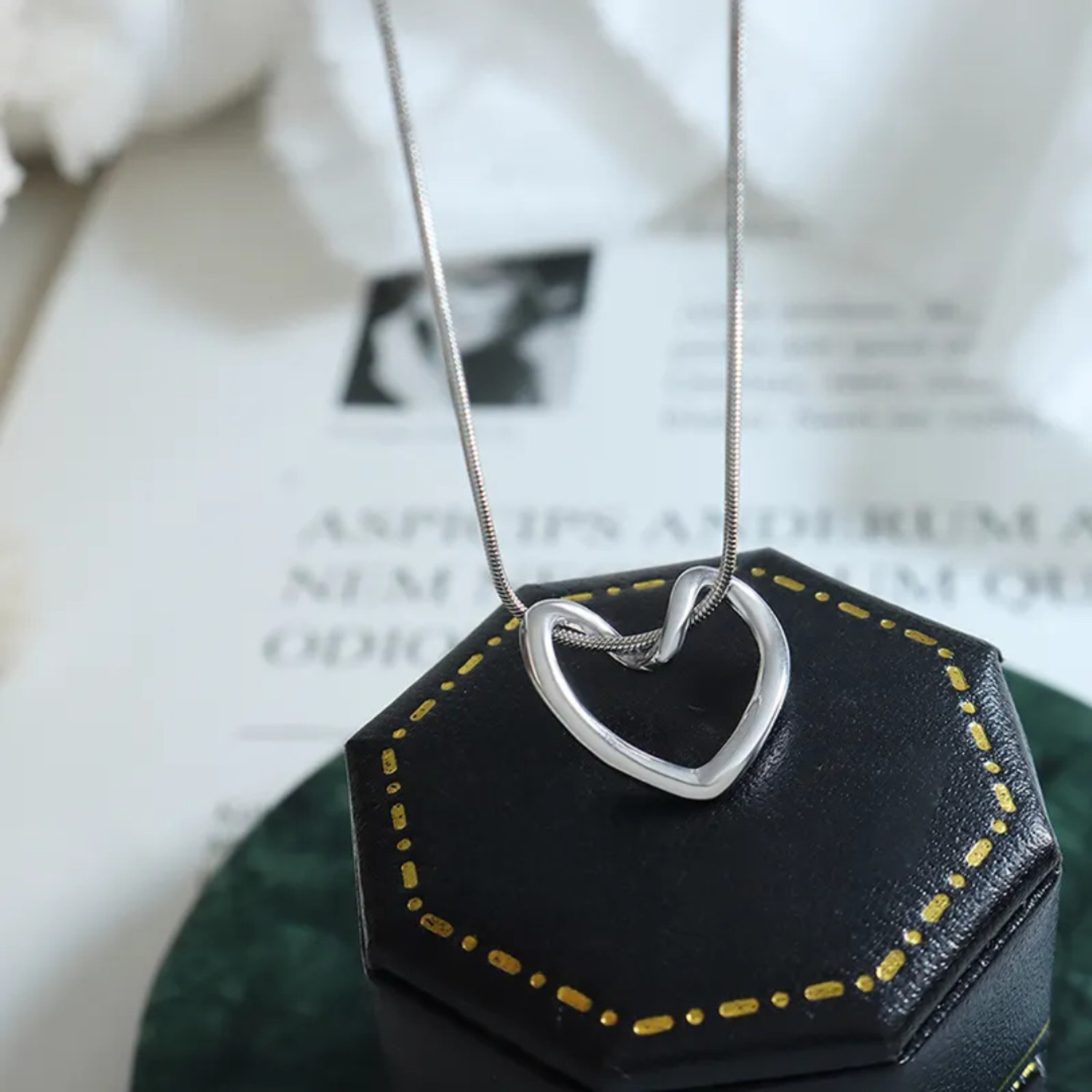 Image of SHIMMERA Silver Plated Heart Pendant Chain Necklace for Women & Girls Korean Style Silver Stainless Steel Pendant Set