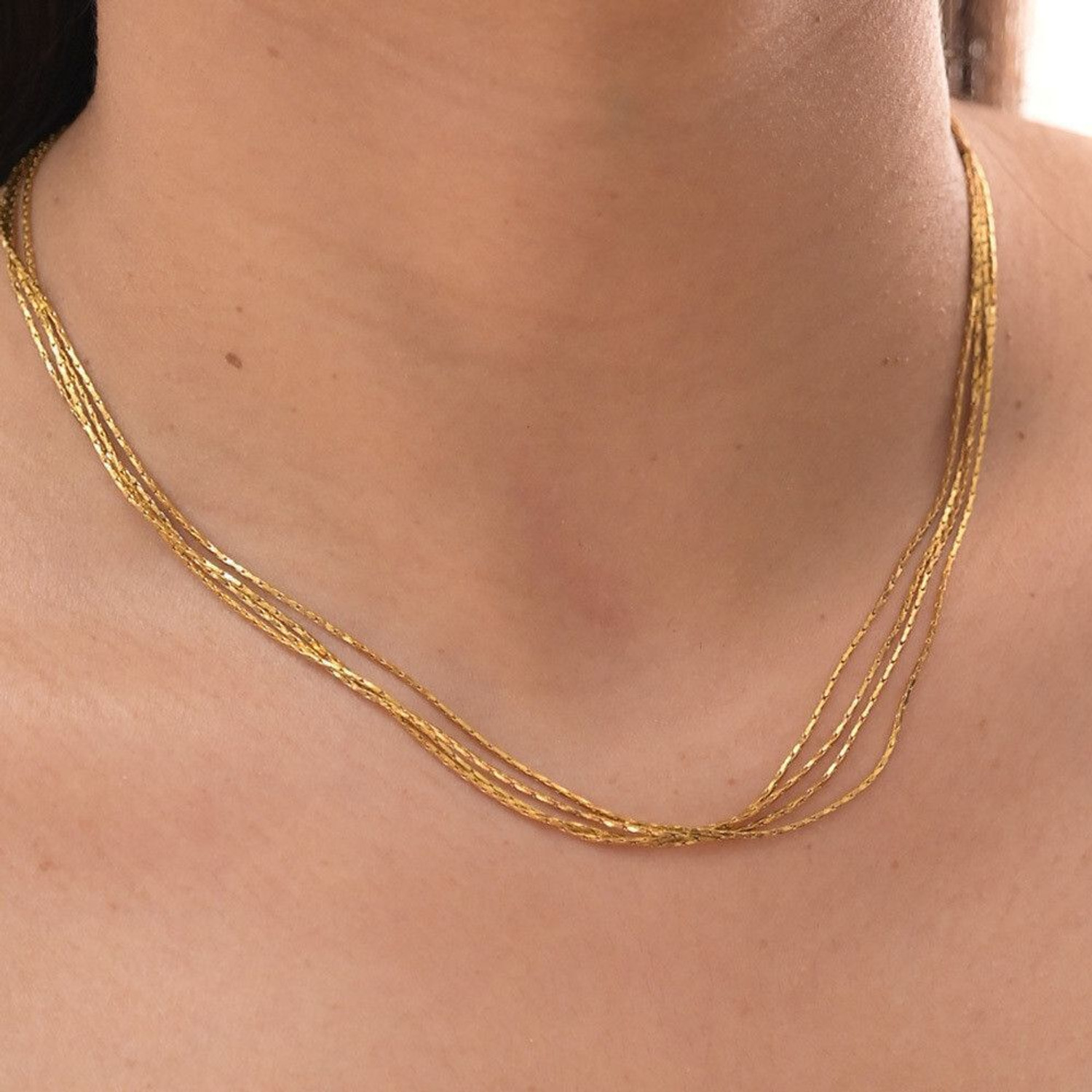 Image of PALMONAS Golden Layered Choker Gold-plated Plated Stainless Steel Necklace