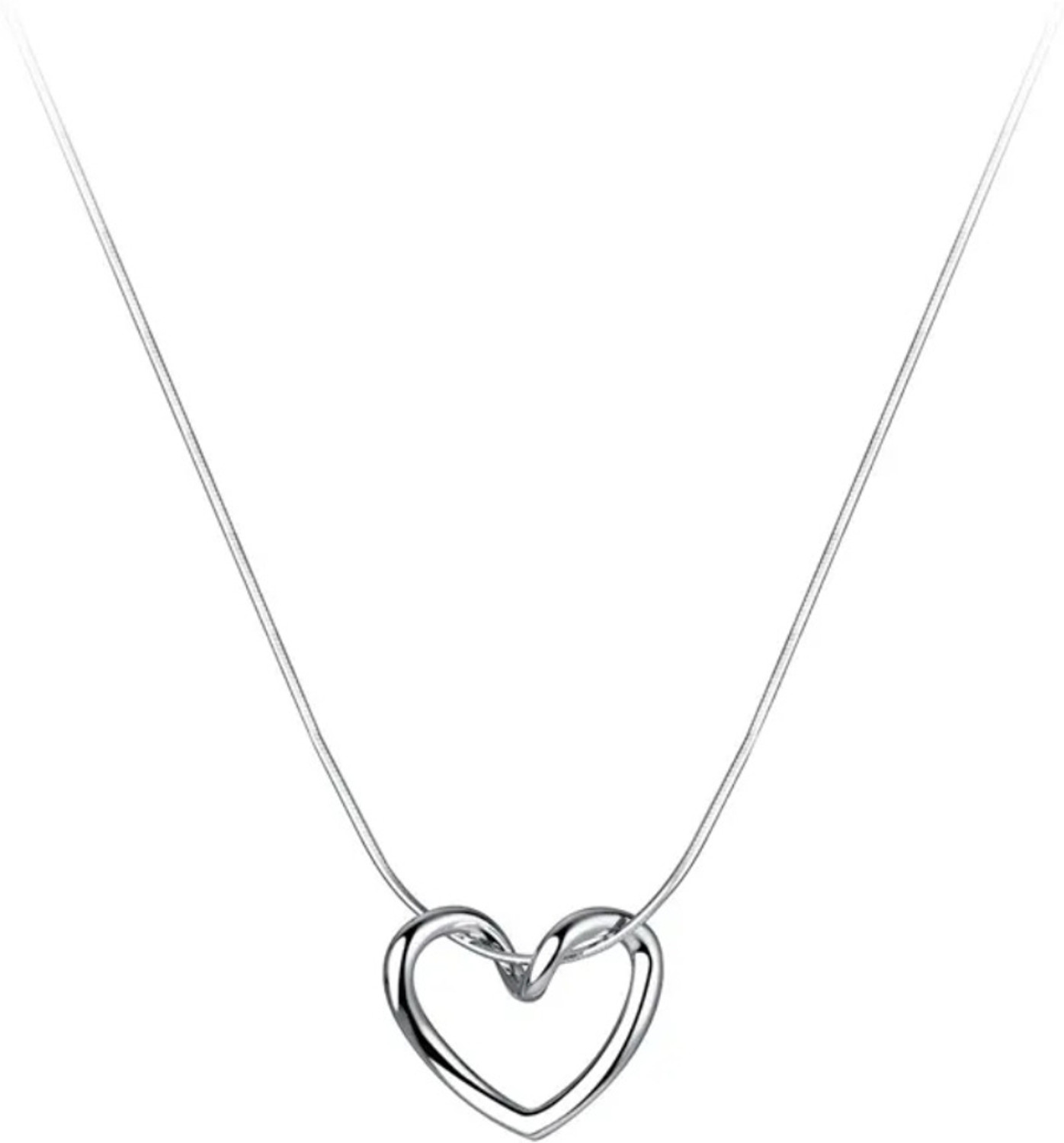 Image of SHIMMERA Silver Plated Heart Pendant Chain Necklace for Women & Girls Korean Style Silver Stainless Steel Pendant Set