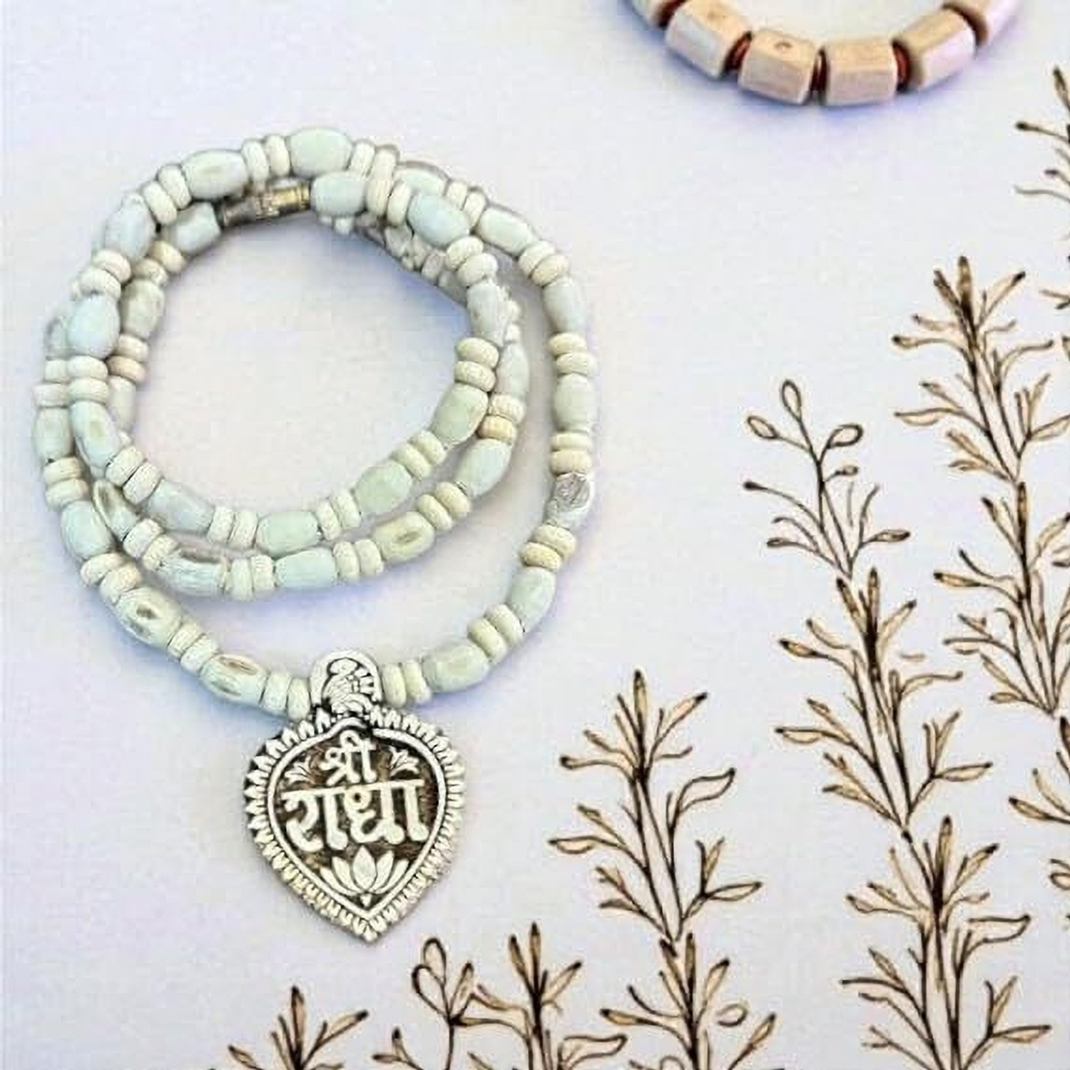 Image of Auracrafters Original Tulsi Mala with Shri Radha Name /Tulsi Beads for Neck, Men, Women Wood Necklace