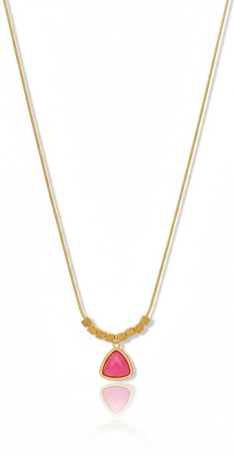 Artisanal Jewellery 18K Gold Plated Chain Necklace Pink Clover Pendant 20 Inch Daily Wear for Women Gold-plated Plated Stainless Steel Chain