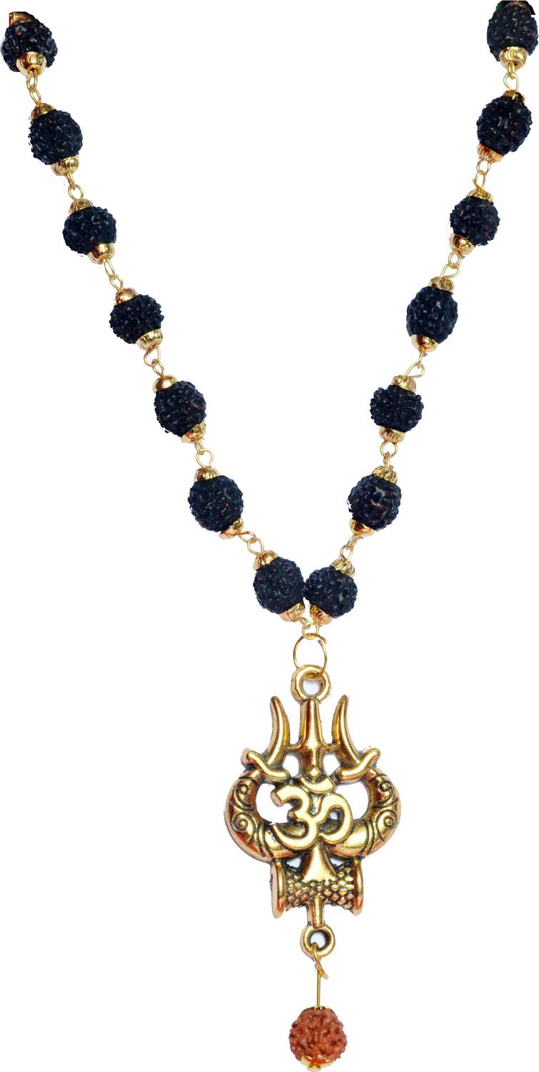 Shree Shyam shiv trishul Locket Black Rudraksha Mala Gold-plated Plated Brass Chain