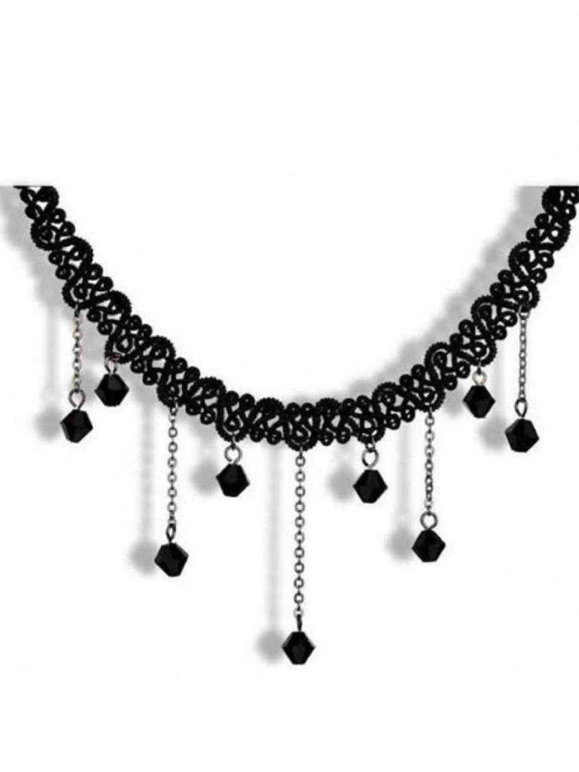 Alcove Black Choker with Beautiful Crystal Stones Crystal Fabric Choker