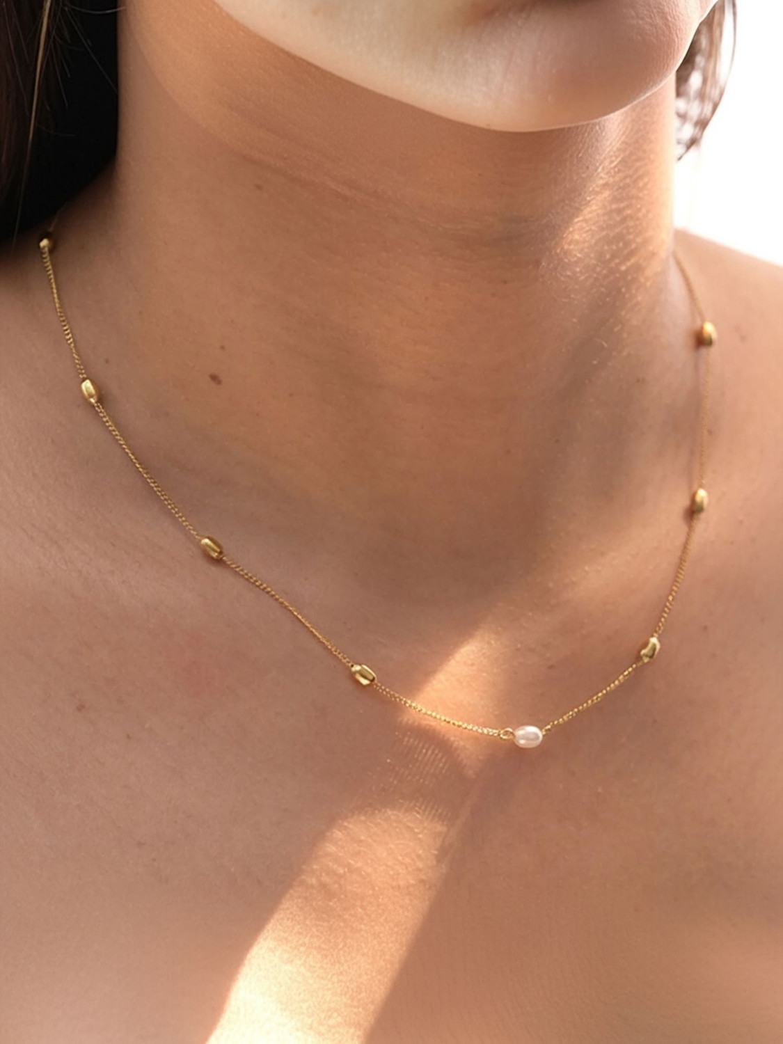 Image of PALMONAS Single Pearl Necklace Pearl Gold-plated Plated Stainless Steel Necklace