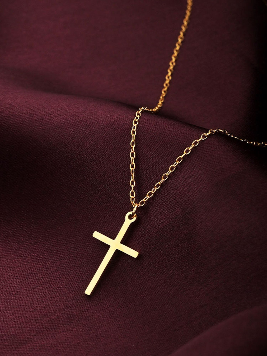 Image of PALMONAS PALMONAS Golden Cross Necklace for Womens Waterproof & Anti-Tarnish Gold-plated Plated Stainless Steel Necklace