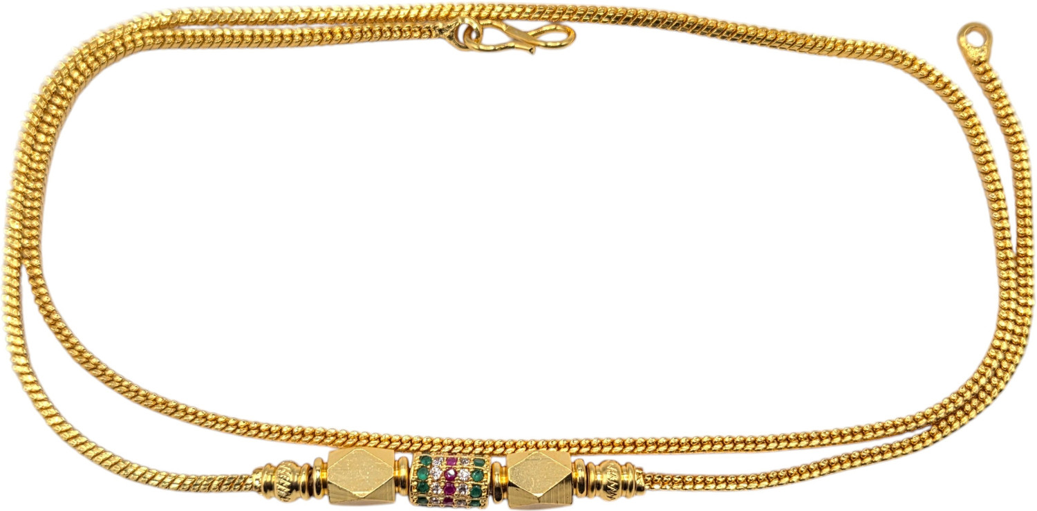 Image of Dignify Jewels American Diamond Copper Micro Plating 24 Inch Mugappu chain For Women Cubic Zirconia, Emerald, Ruby Gold-plated Plated Copper Necklace
