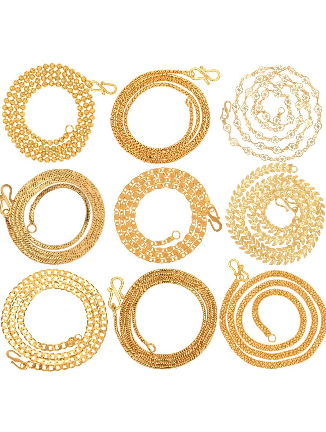 AanyaCentric Combo of 9 Chains 22inches Trendy Fancy Latest Design for Men Women Gold-plated Plated Brass, Metal, Alloy Chain Set